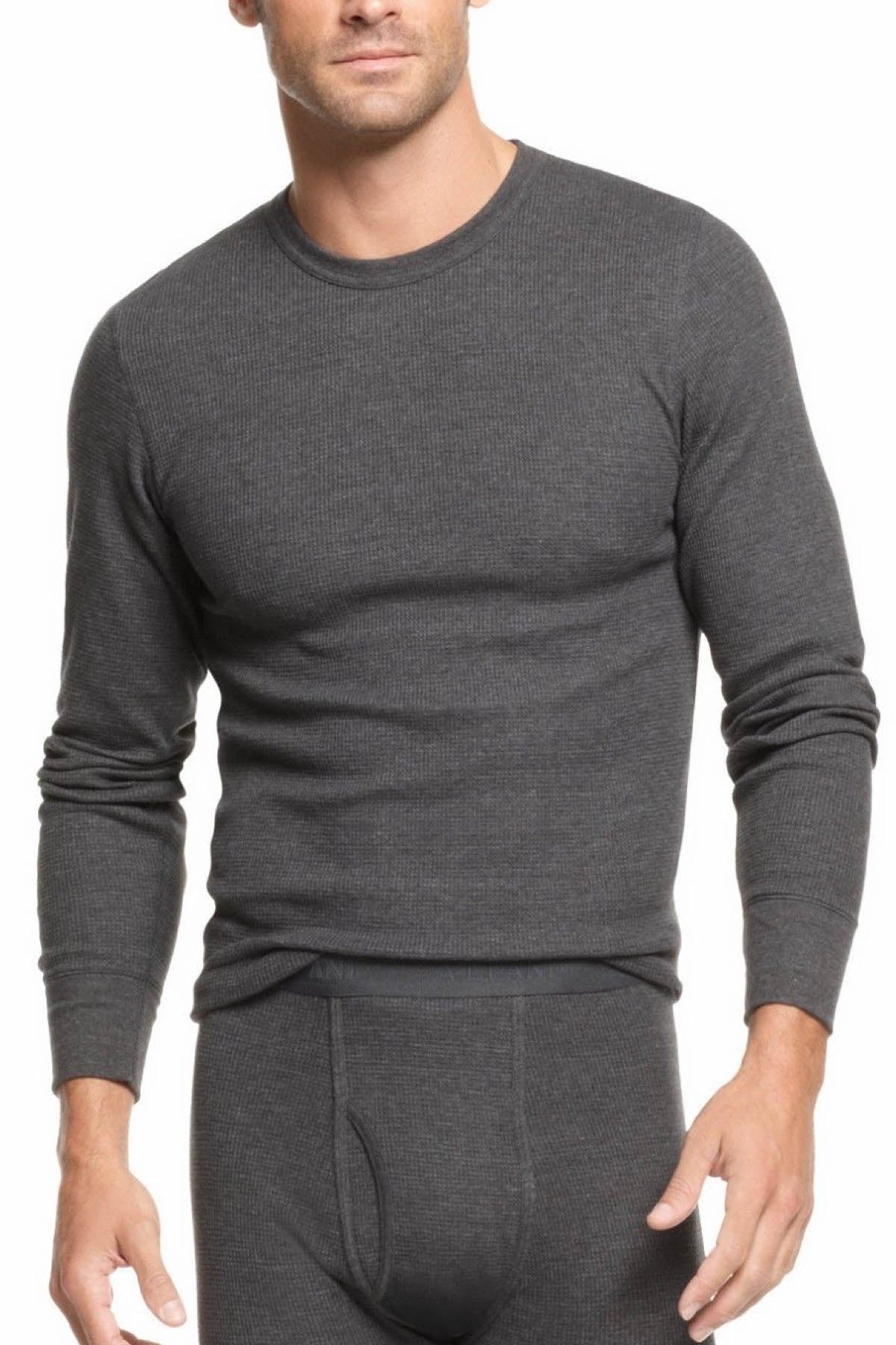 Alfani Charcoal Thermal Knit Waffle Crew-Neck Shirt