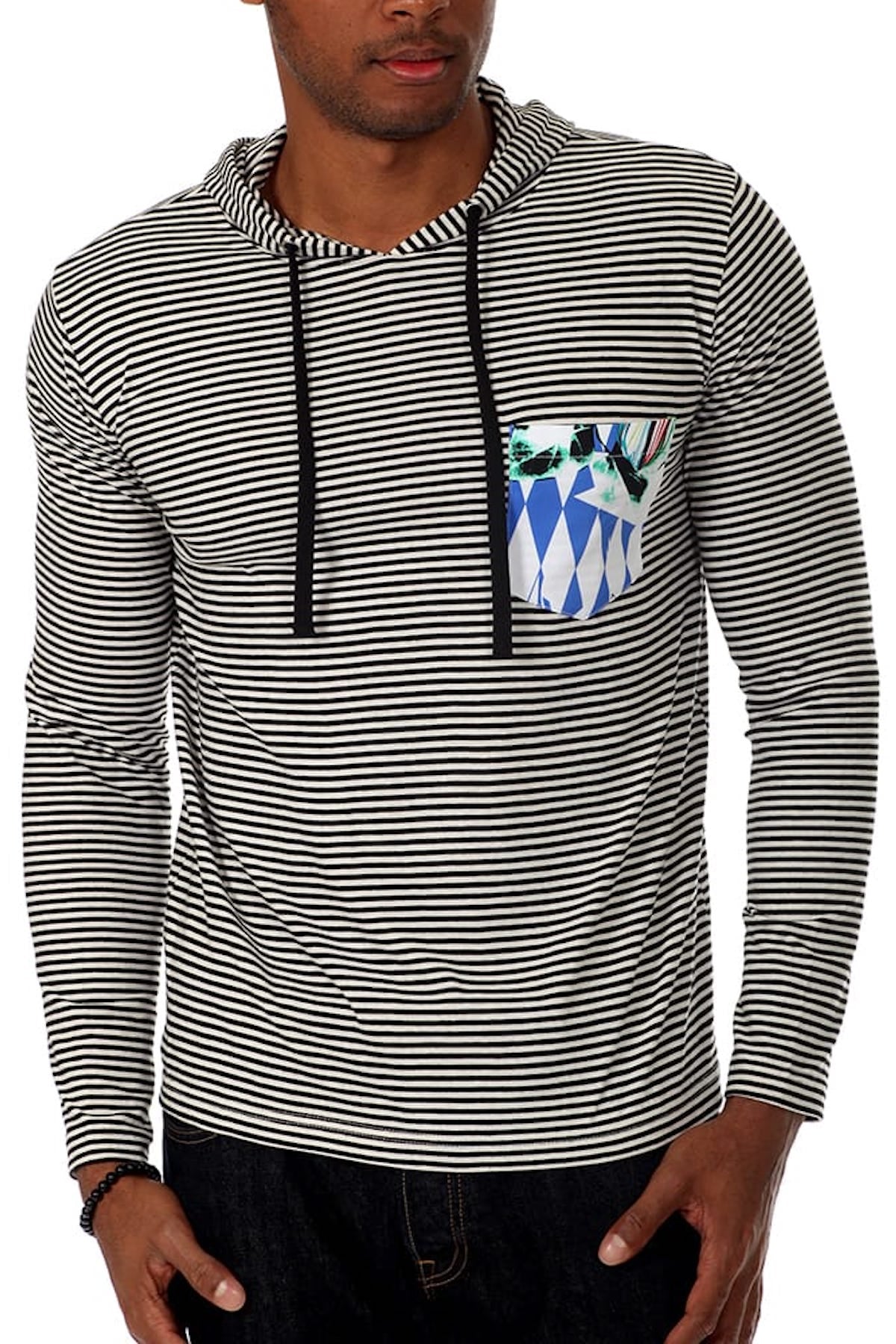 00 Nothing Black Stripe Blue Panther Hooded Shirt