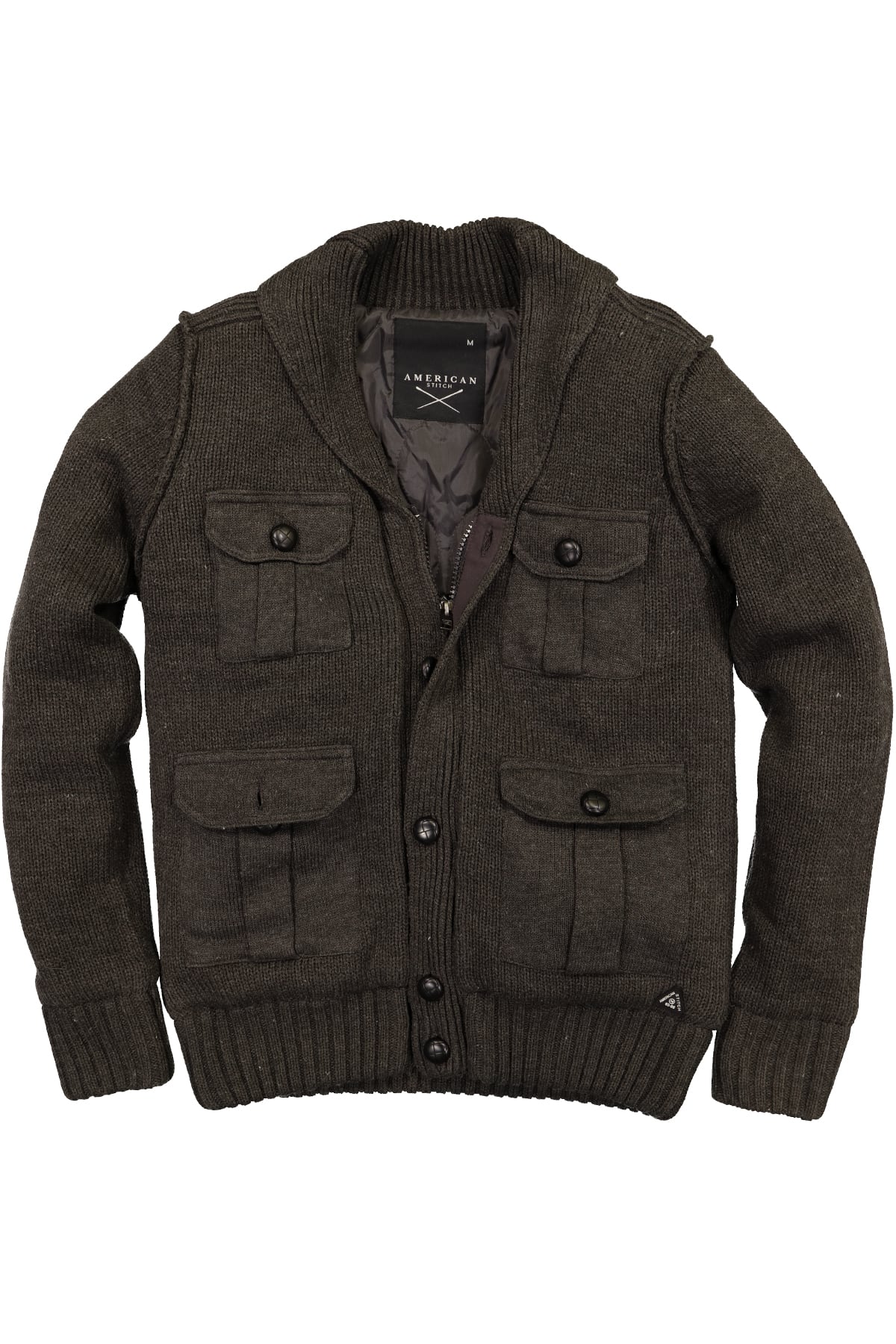 American Stitch Grey Olive Shawl Collar Cardigan