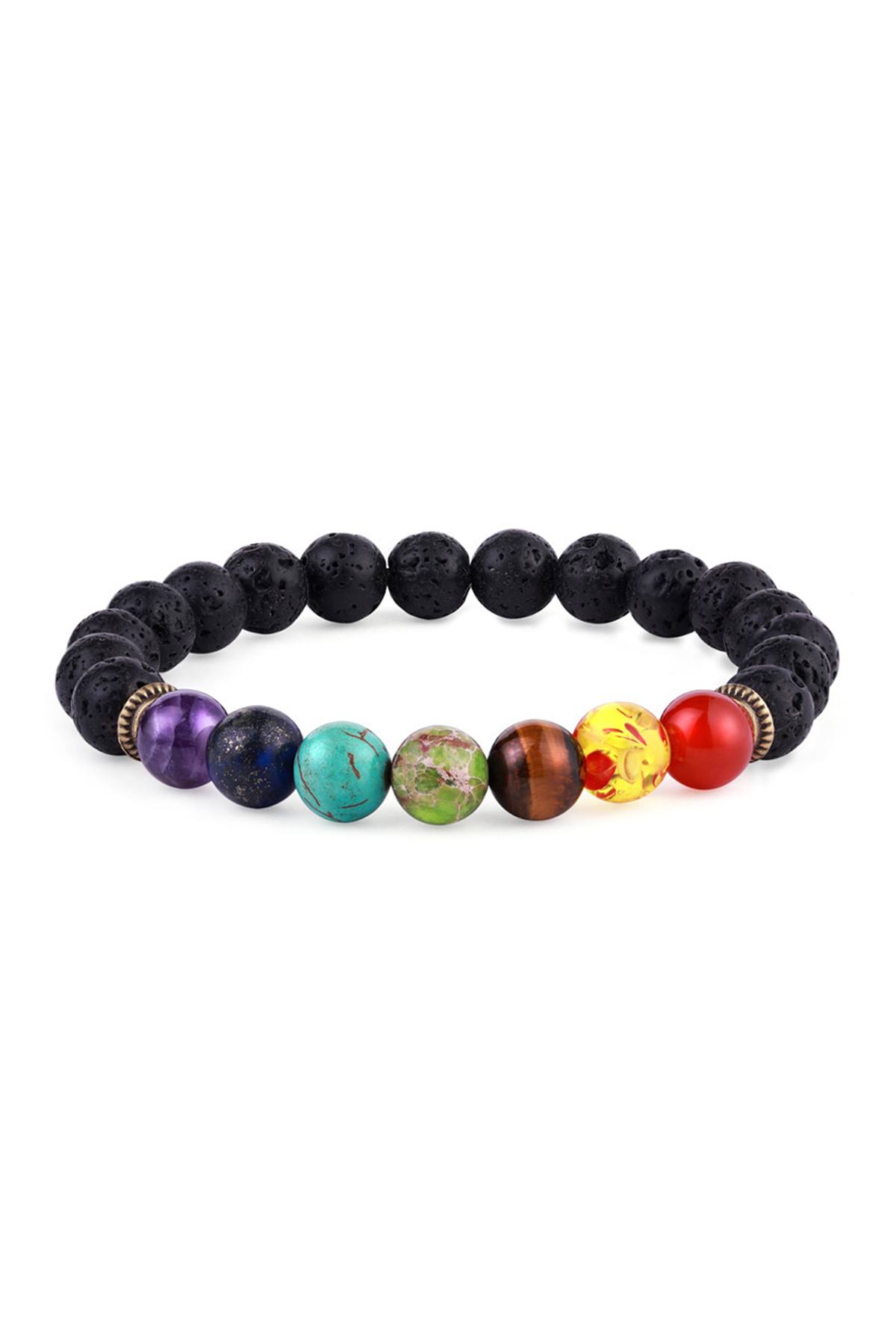 7-Chakra Black Lava-Stone Healing Bracelet