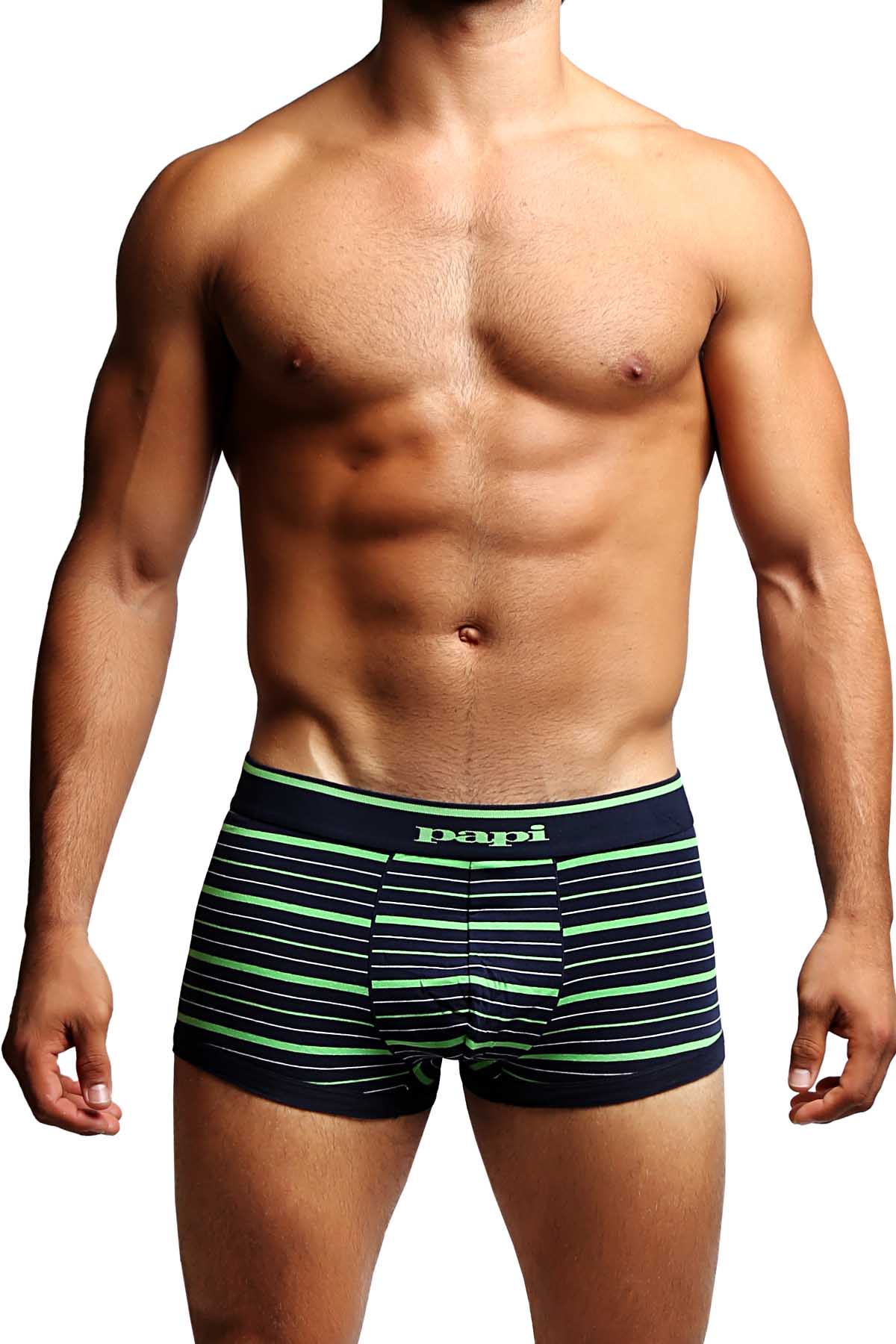 2-Pack Papi Navy & Green Stripes Stretch Brazilian Trunks