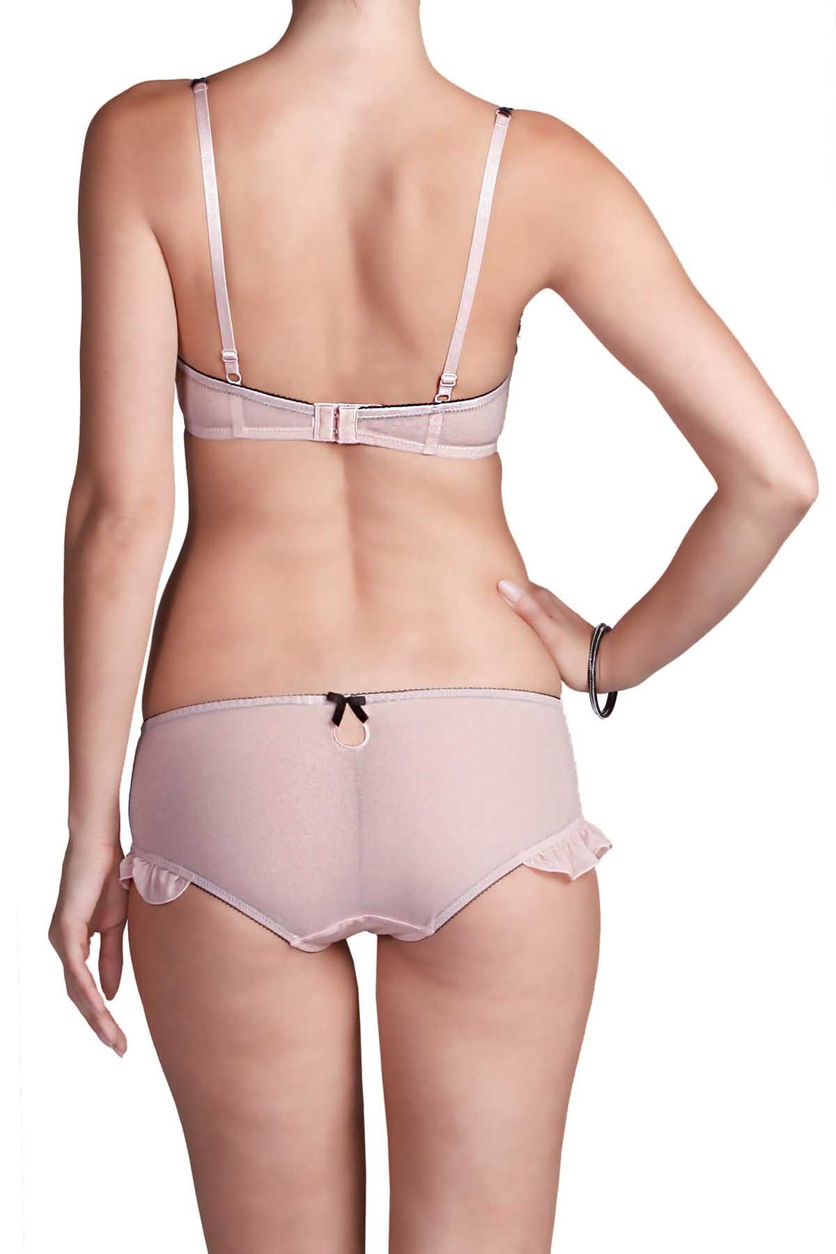 Affinitas Georgina Nude & Black Embroidered Boyshort Panty