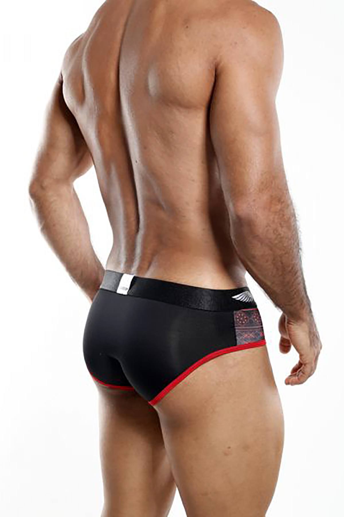 Agacio Black/Red Front-Printed Bikini Brief