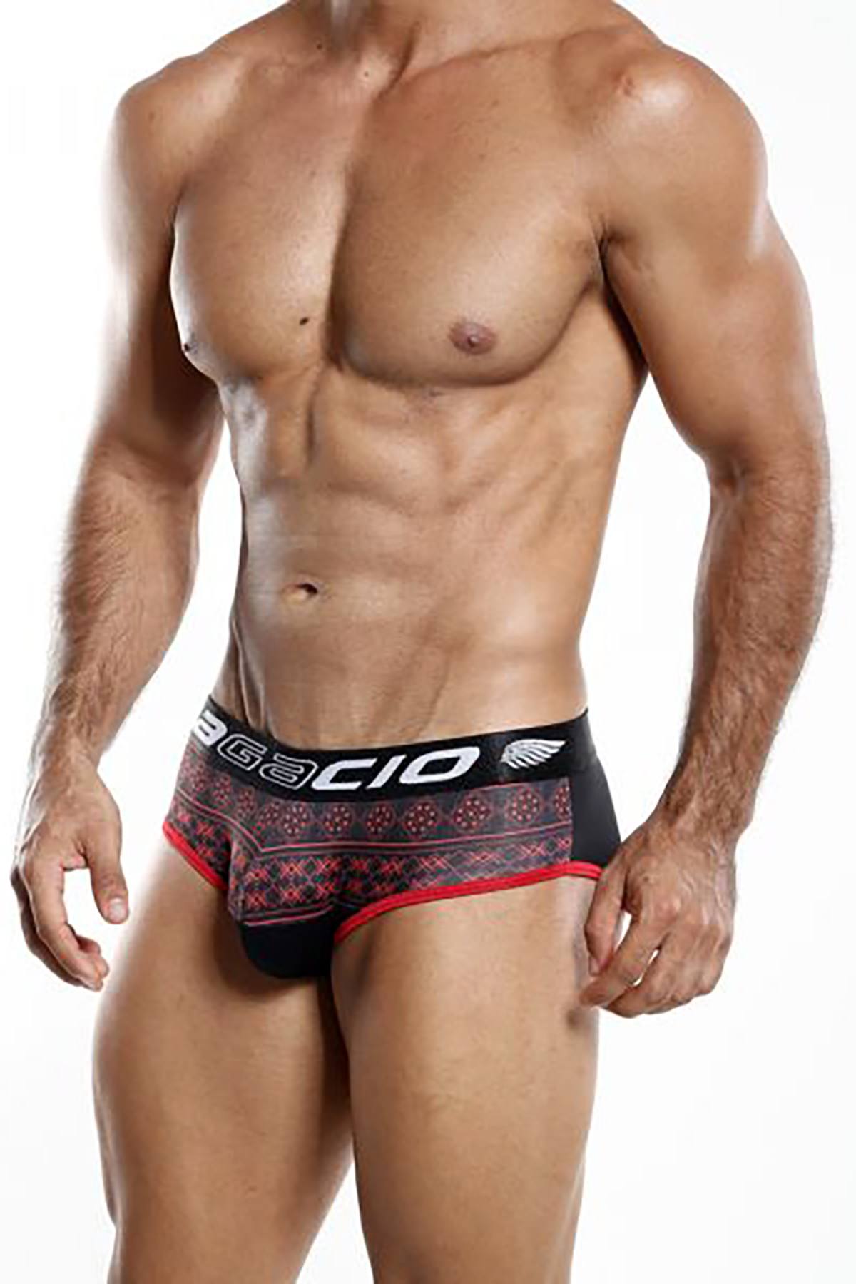 Agacio Black/Red Front-Printed Bikini Brief