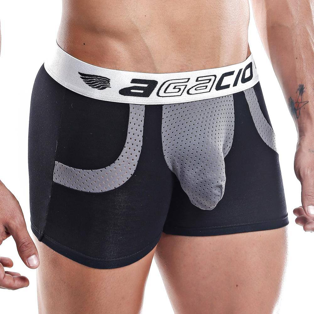 Agacio Faux Pocket Boxer Brief in Black/Grey