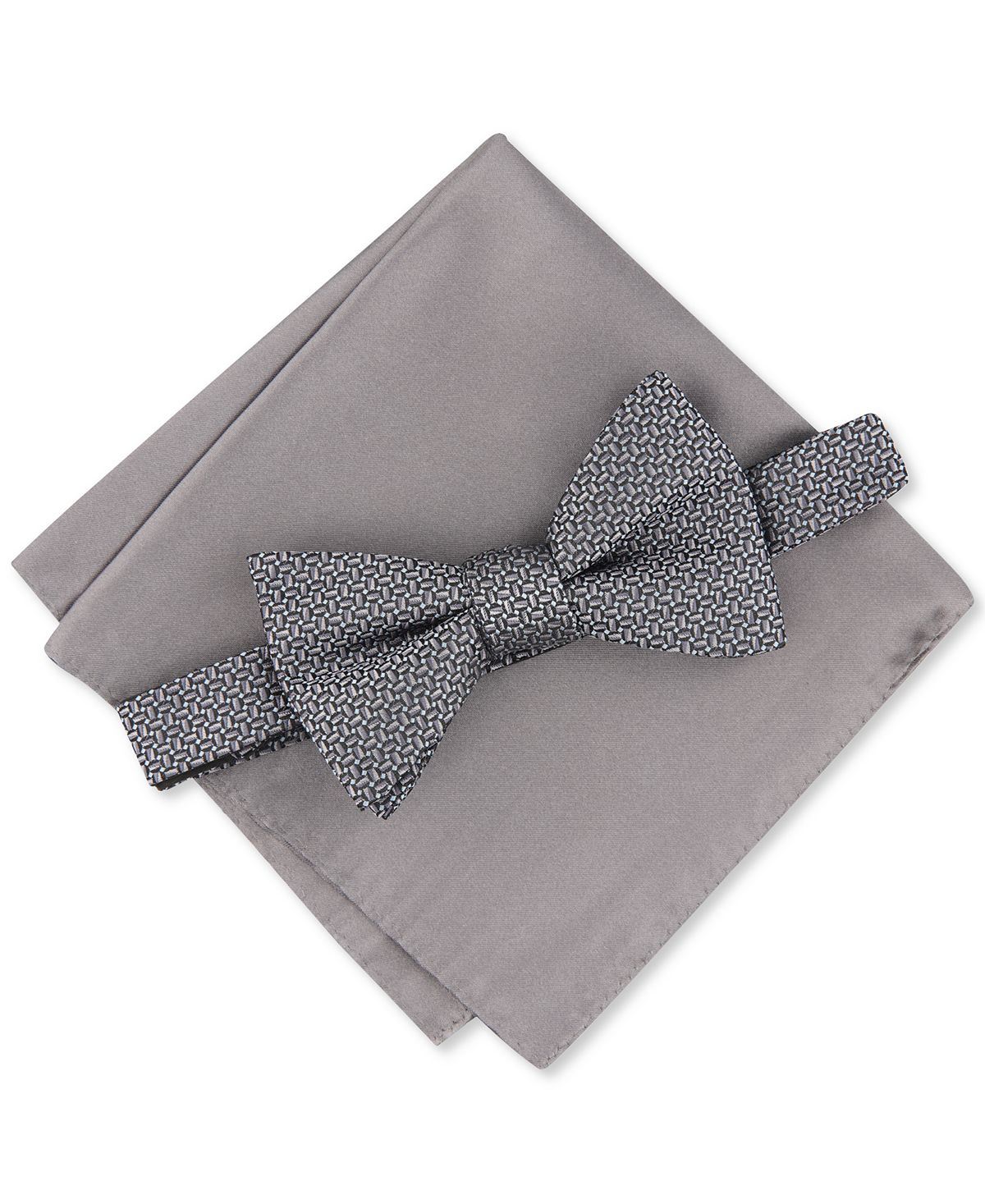 Alfani 2-pc. Pre-tied Geo Bow Tie & Solid Pocket Square Set Charcoal