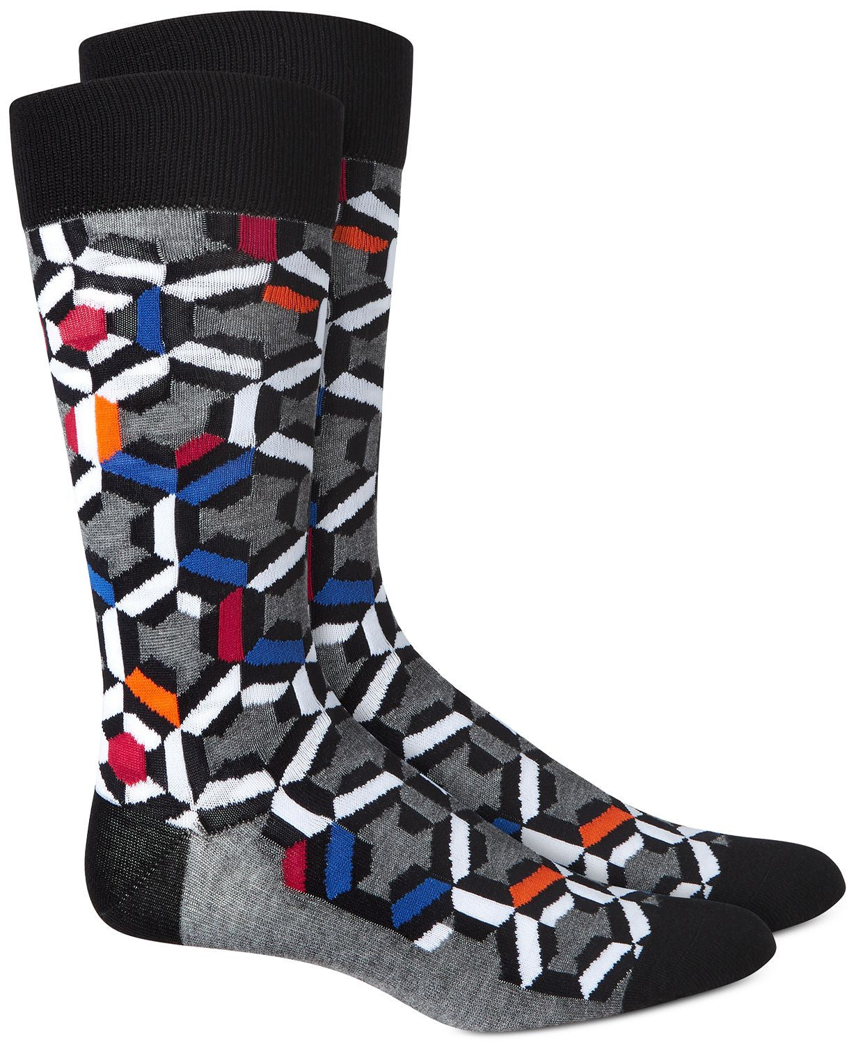 Alfani Alfatech By Patchwork Multi Geo Dress Socks Red Blue Combo