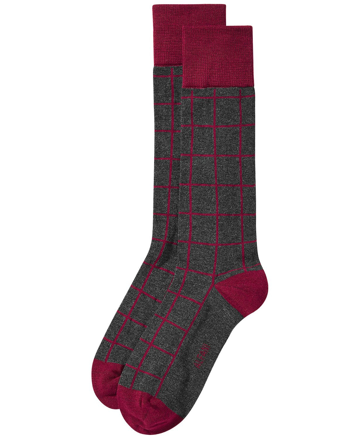 Alfani Alfatech Window pane-plaid Dress Socks Black Red