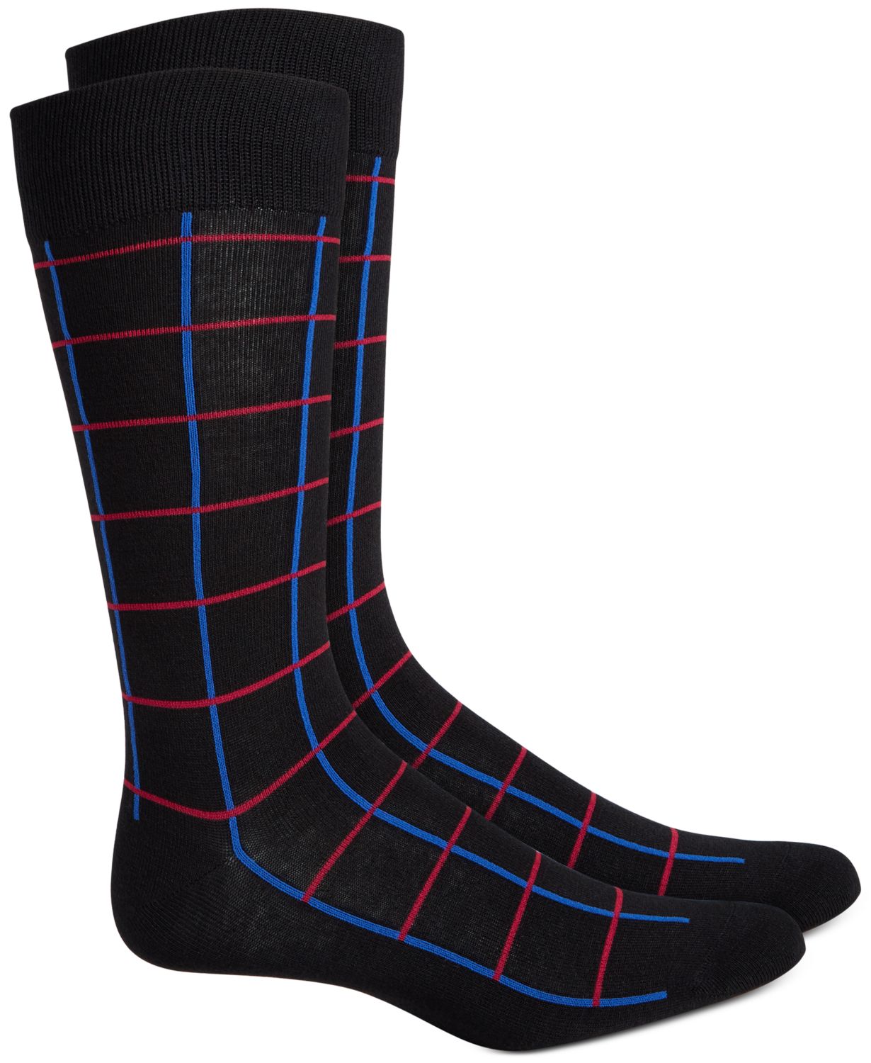 Alfani Alfatech Window pane-plaid Dress Socks Black Red