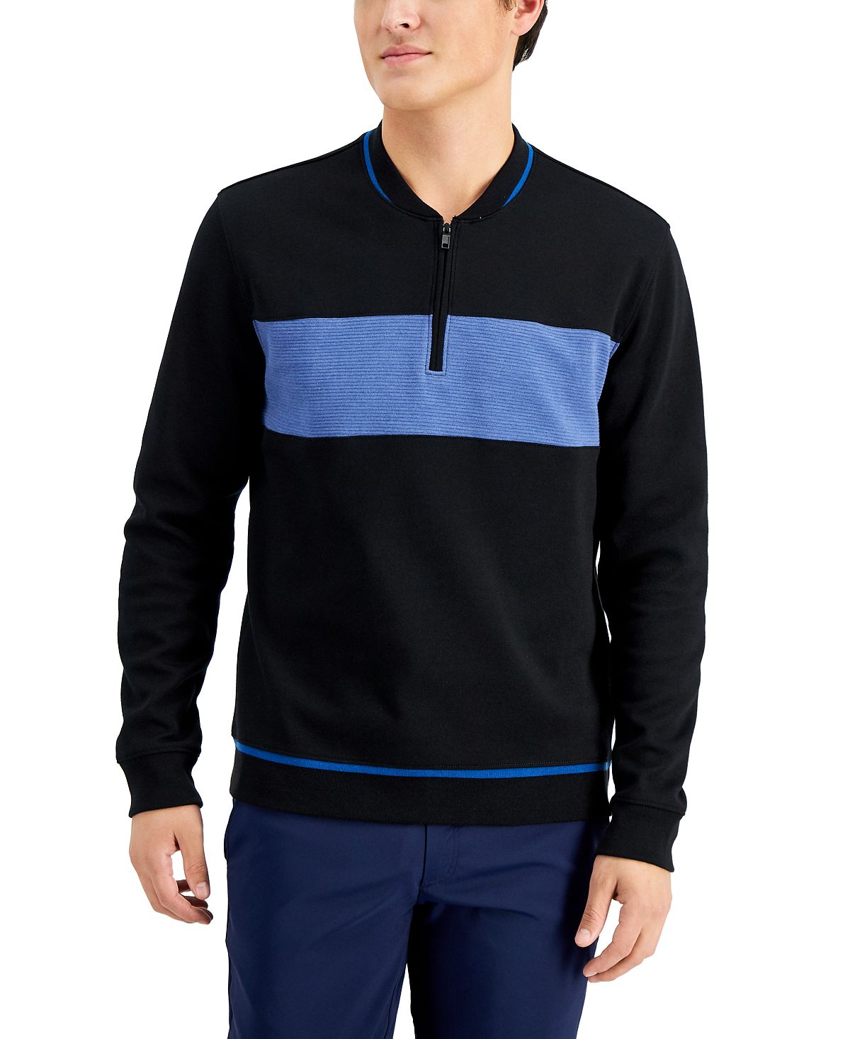 Alfani Baseball Ottoman Quarter Zip Sweatshirt Deep Black