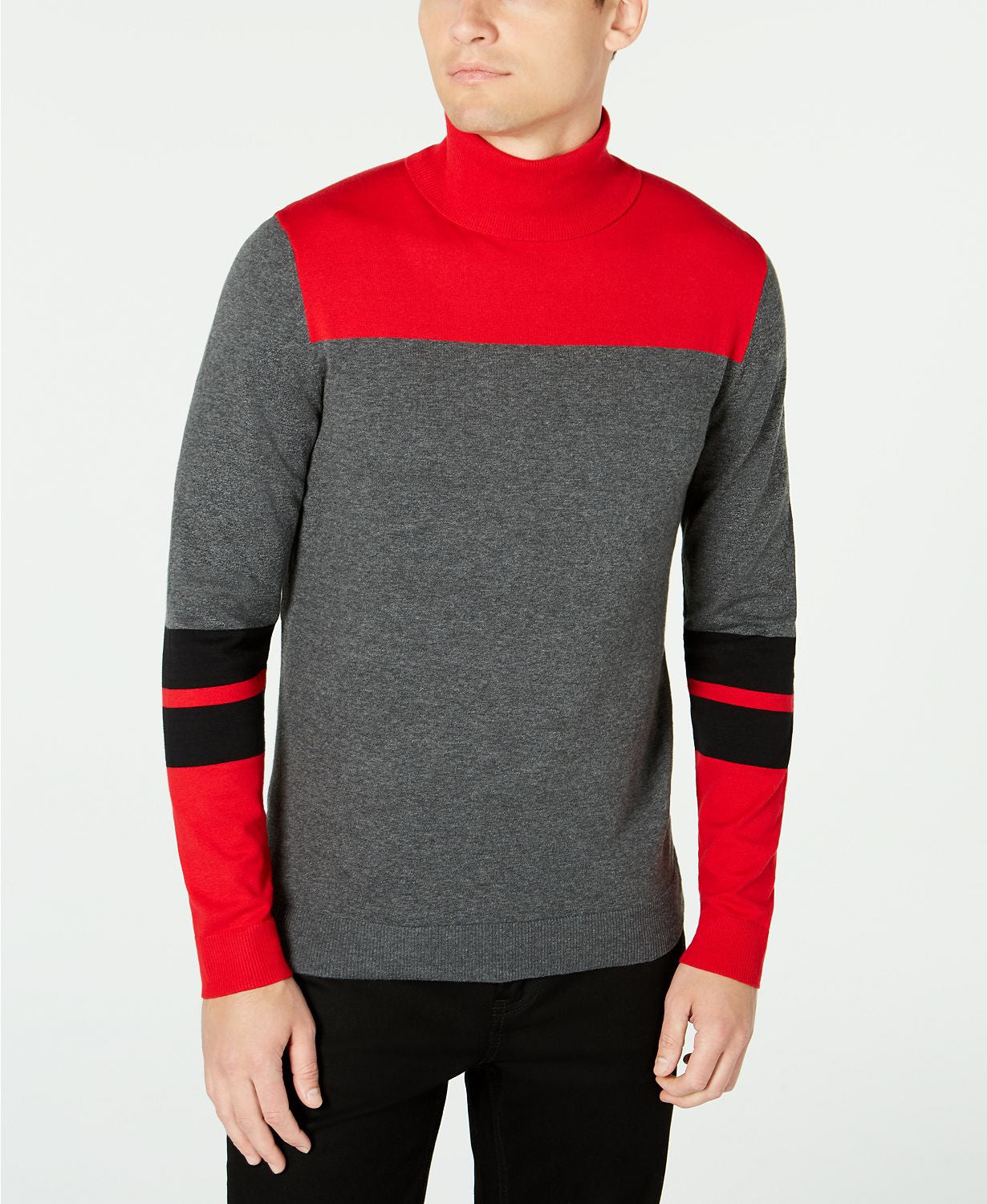 Alfani Blocked Turtleneck Sweater Cherry Candy