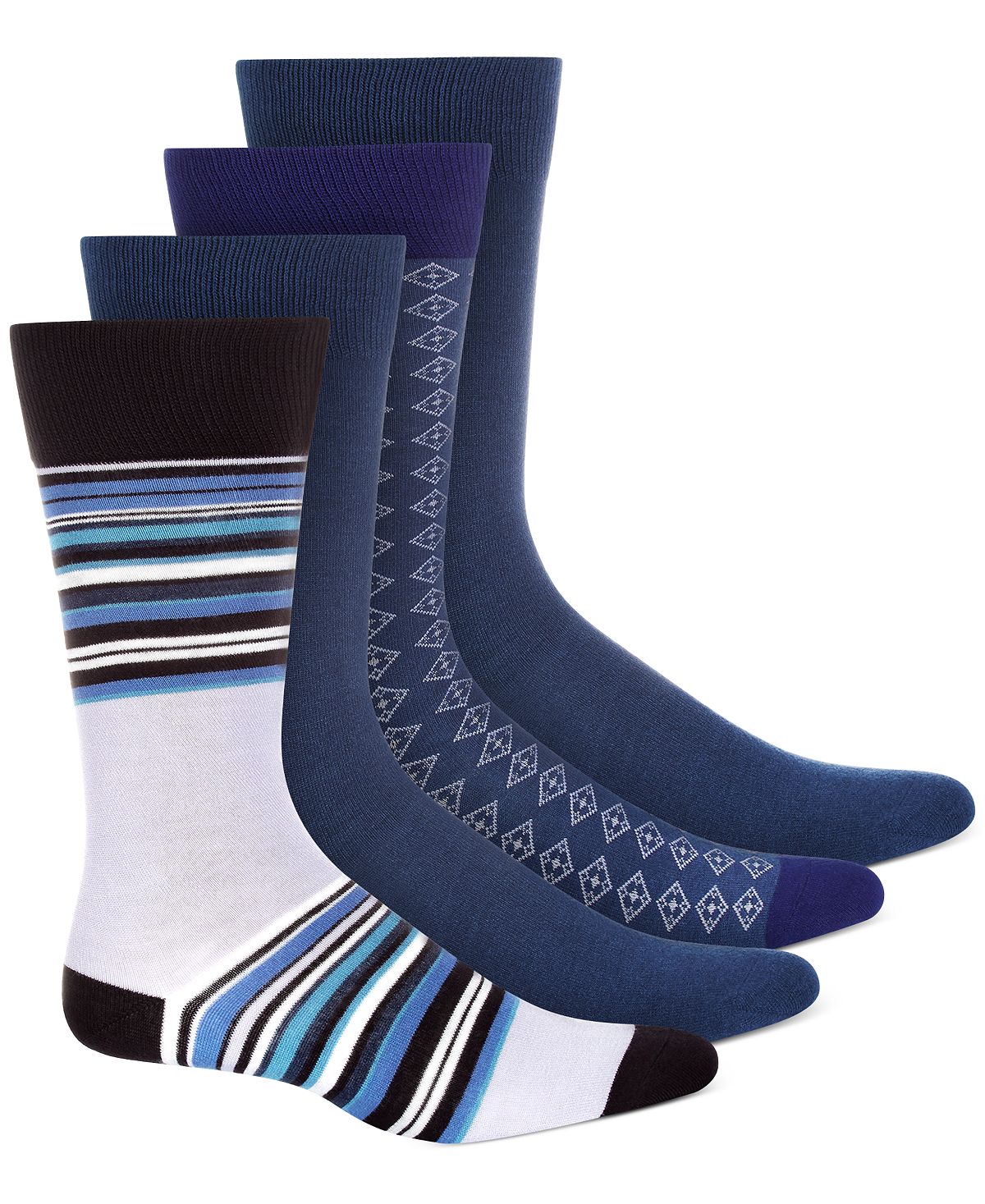 Alfani Blue Printed Crew Socks 4 Pk. Navy Pack