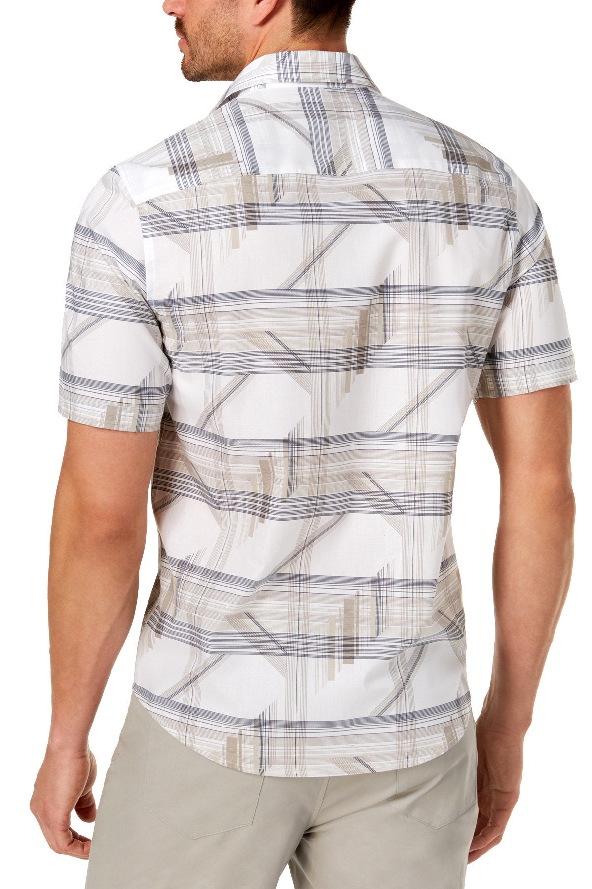 Alfani Bright White/Beige Grid-Print Shirt