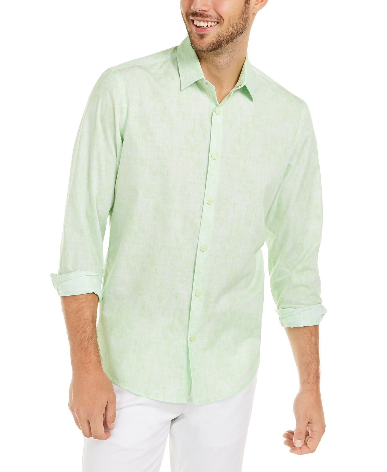 Alfani Classic-fit Abstract Plaid Shirt Lime Oxide