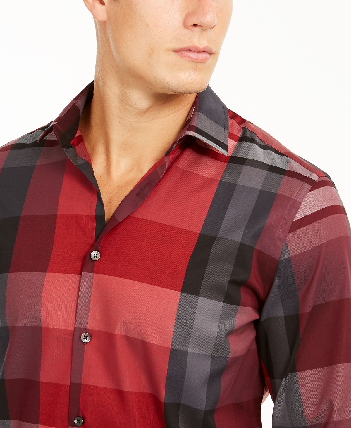 Alfani Classic-fit Plaid Shirt Cherry Candy