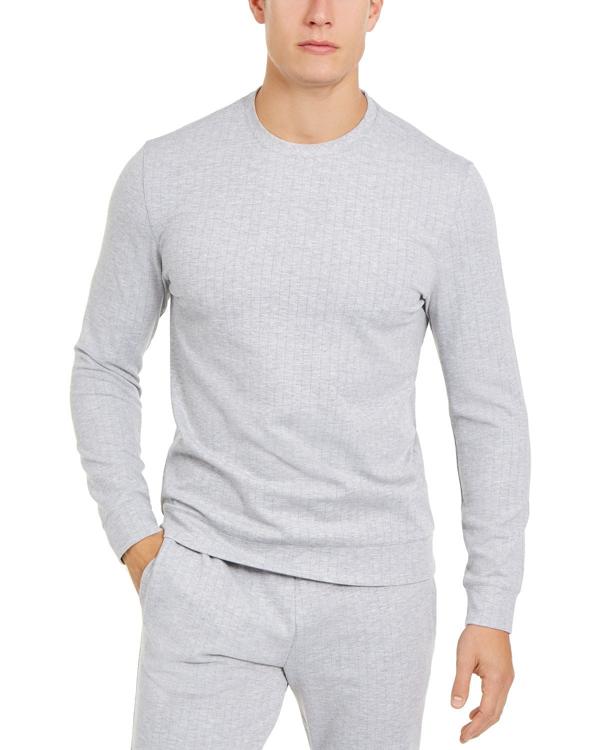 Alfani Classic-fit Stretch Stripe Knit Sweatshirt Casual Gray Heather