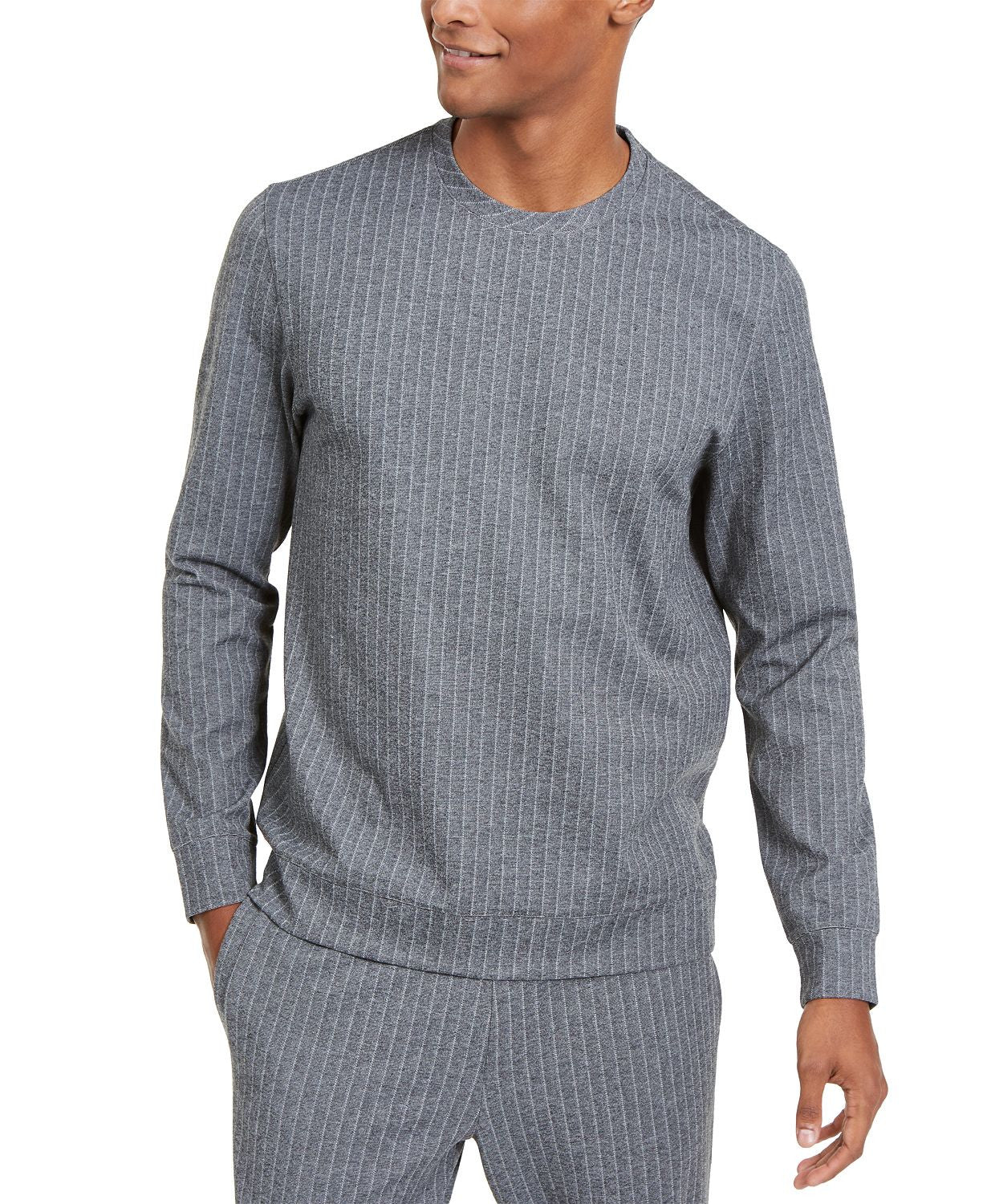 Alfani Classic-fit Stretch Stripe Knit Sweatshirt Charcoal Heather