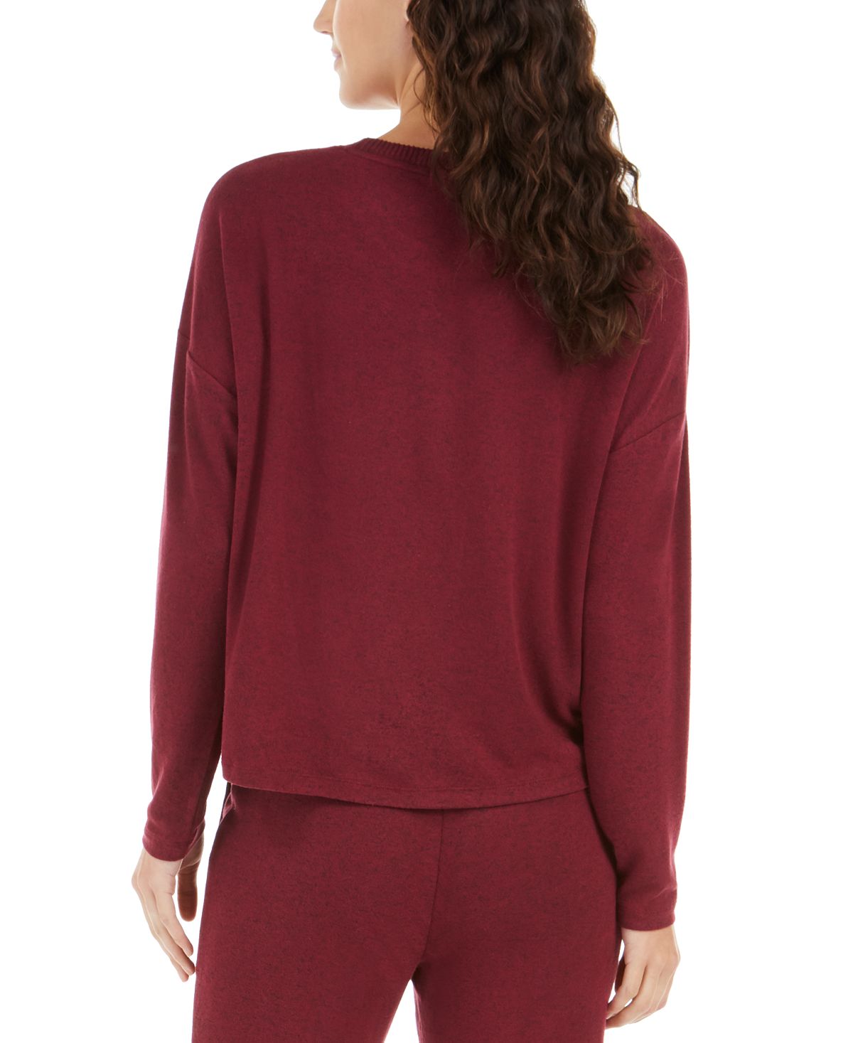 Alfani Cozy Knit Long Sleeve Sleep Top Dried Berry