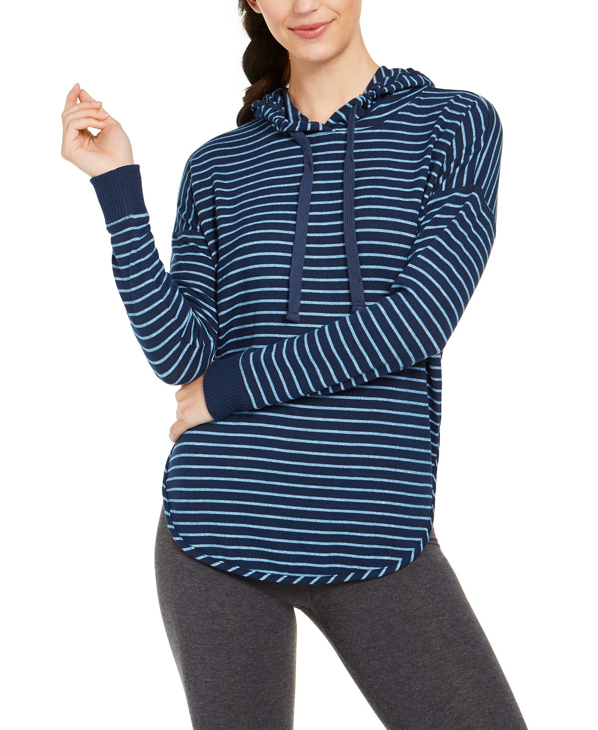 Alfani Cozy Knit Striped Hoodie Fresh Stripe Blue