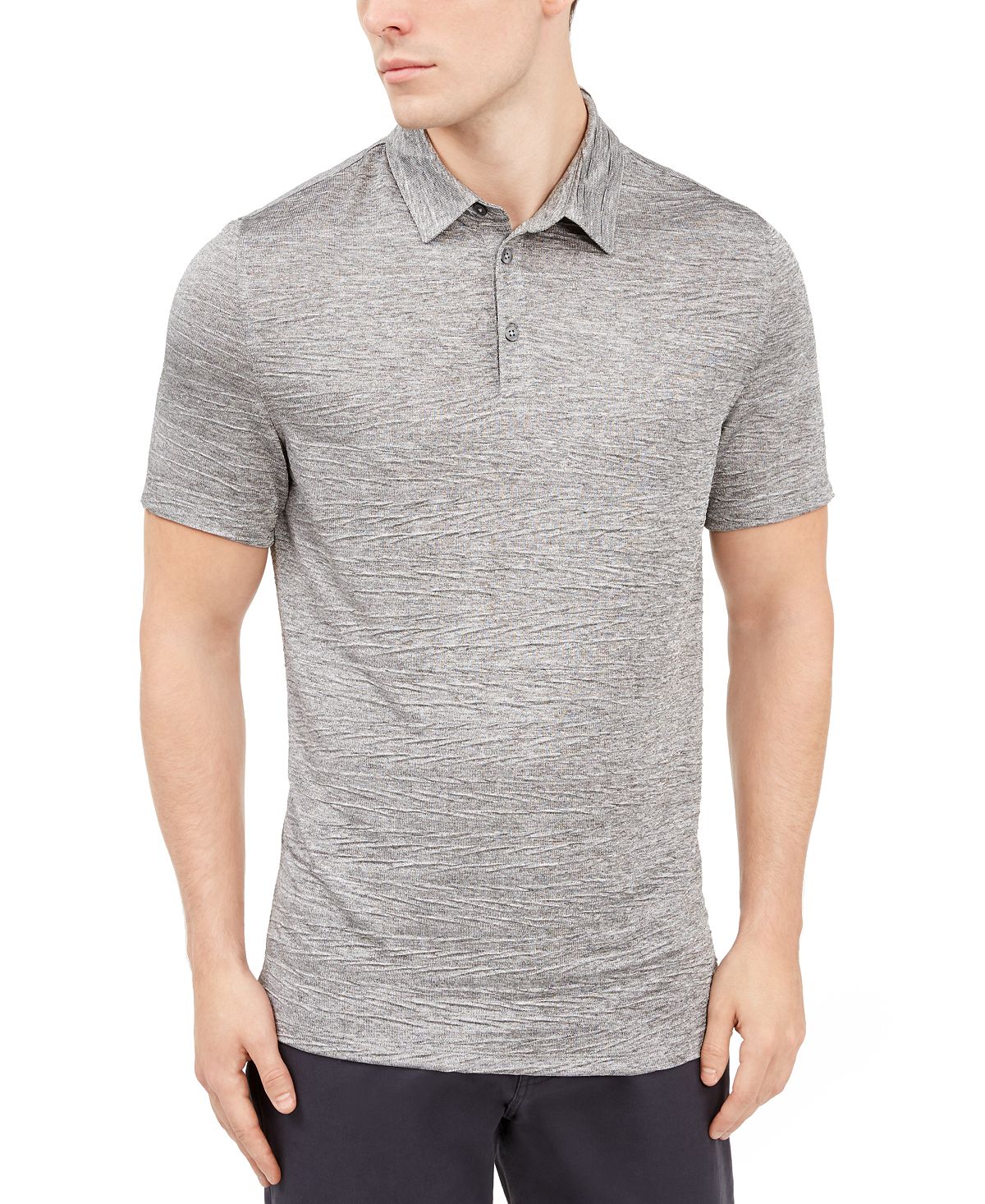 Alfani Crinkle Textured Polo Shirt Silver