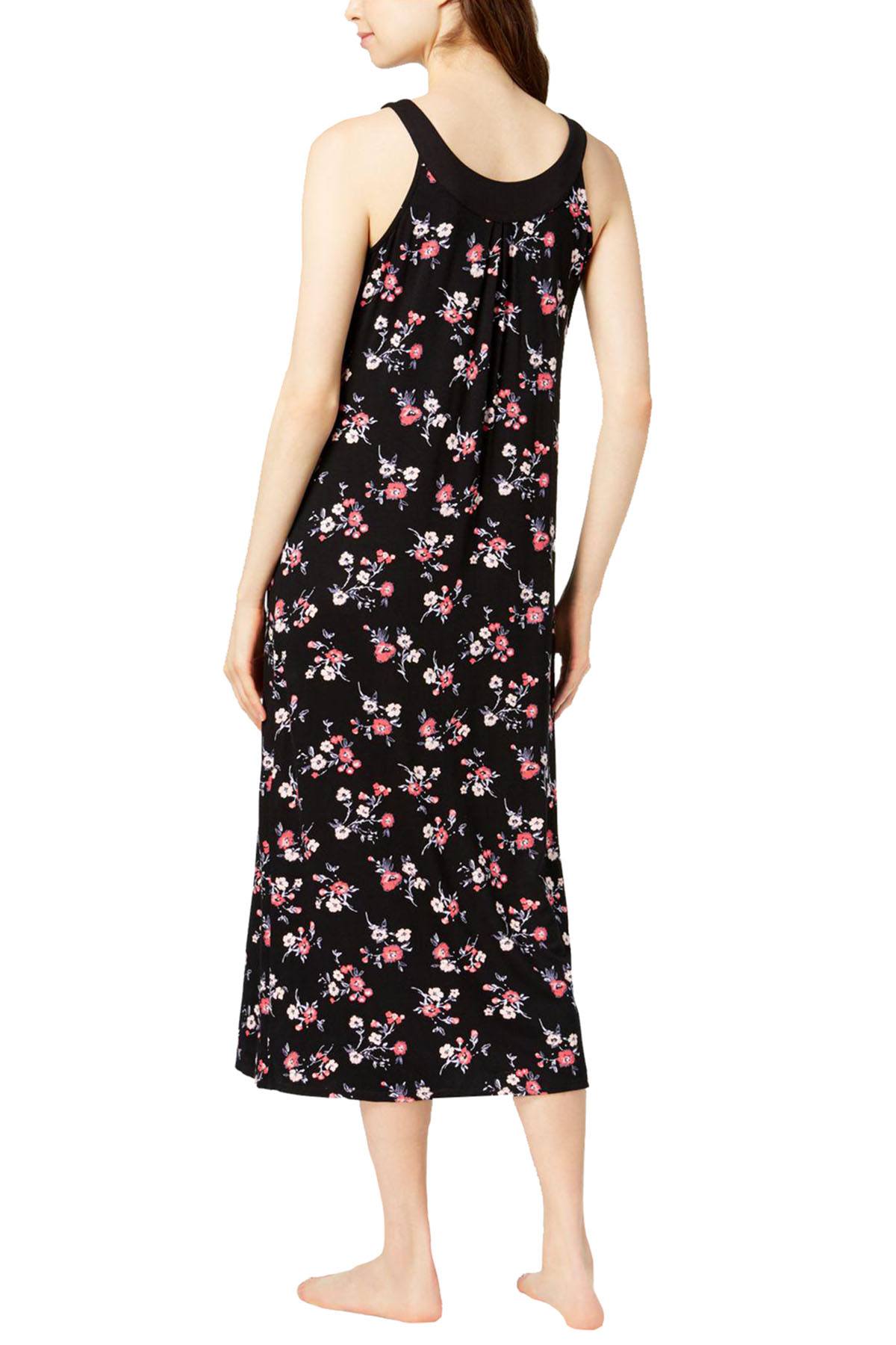 Alfani Intimates Black Bouquet-Print Pleated Nightgown