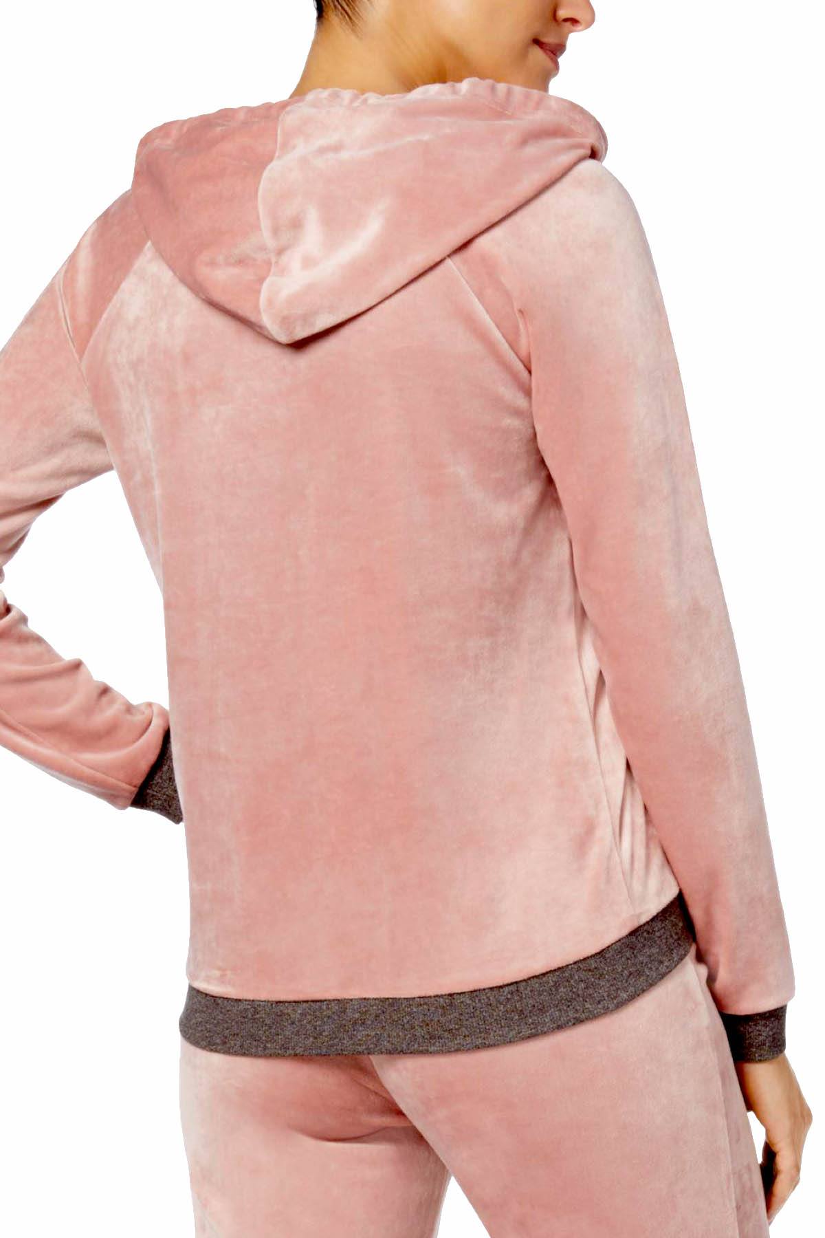 Alfani Intimates Rosy-Blush Velvet Hooded Pajama Top