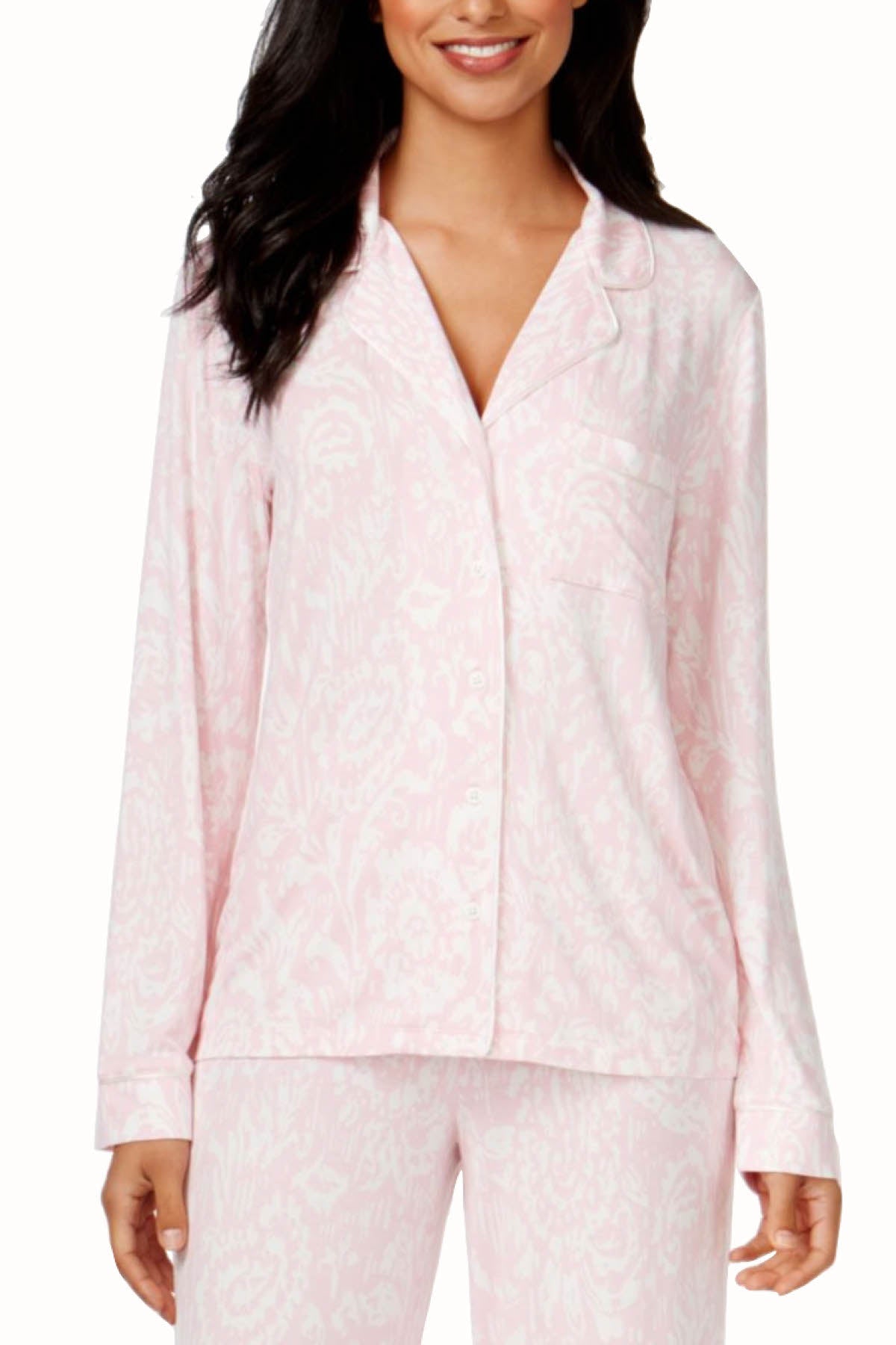 Alfani Knit Button Up Pajama Top in Pink Paisley