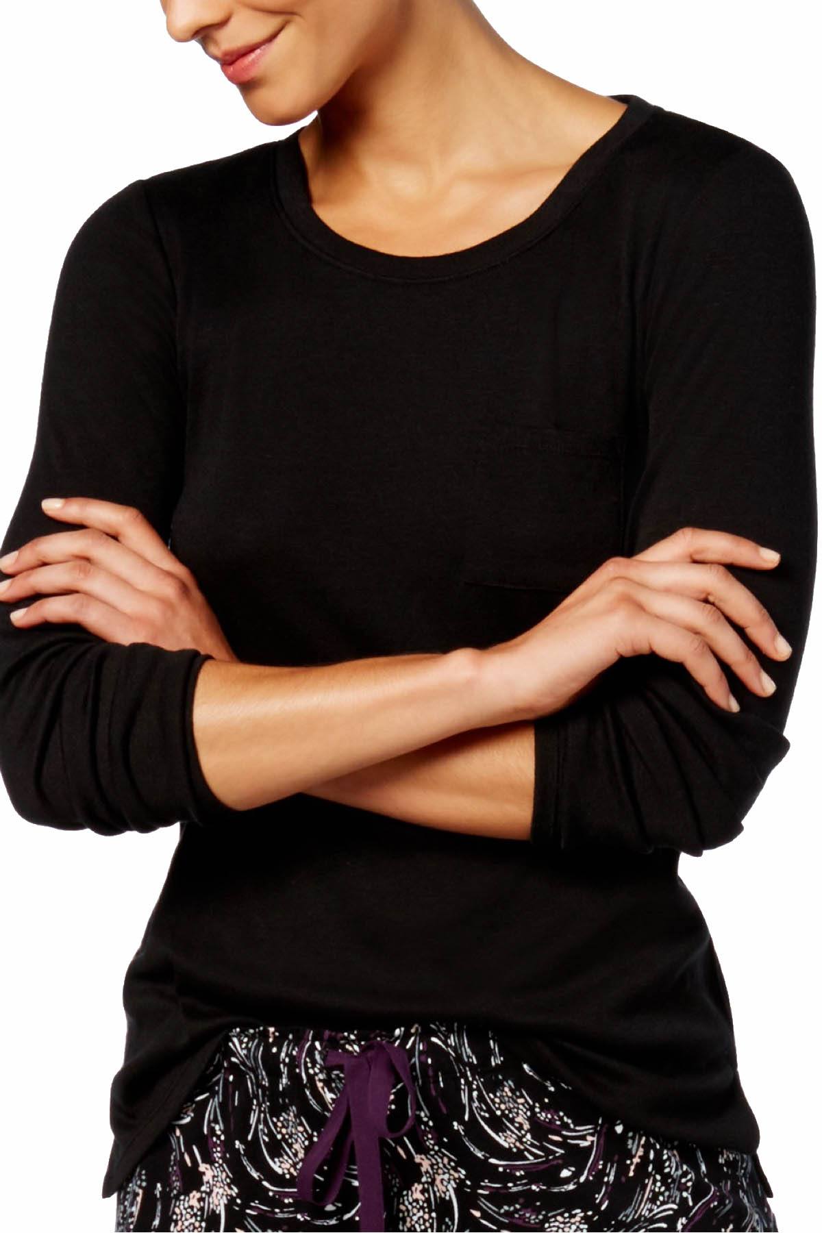 Alfani Long Sleeve Scoop Neck Lounge Top in Black