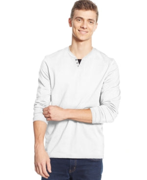 Alfani Long-Sleeve Split Crewneck T-Shirt WHITE