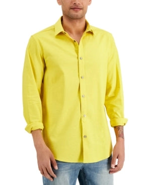 Alfani Men's Stretch Linen Woven Shirt gold seed