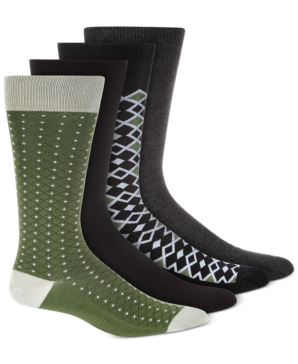 Alfani Mixed Crew Socks 4 Pk. Olive Pack