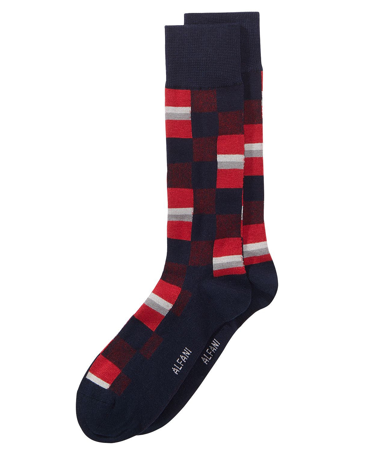 Alfani Mosaic Boxes Dress Socks Red Blue