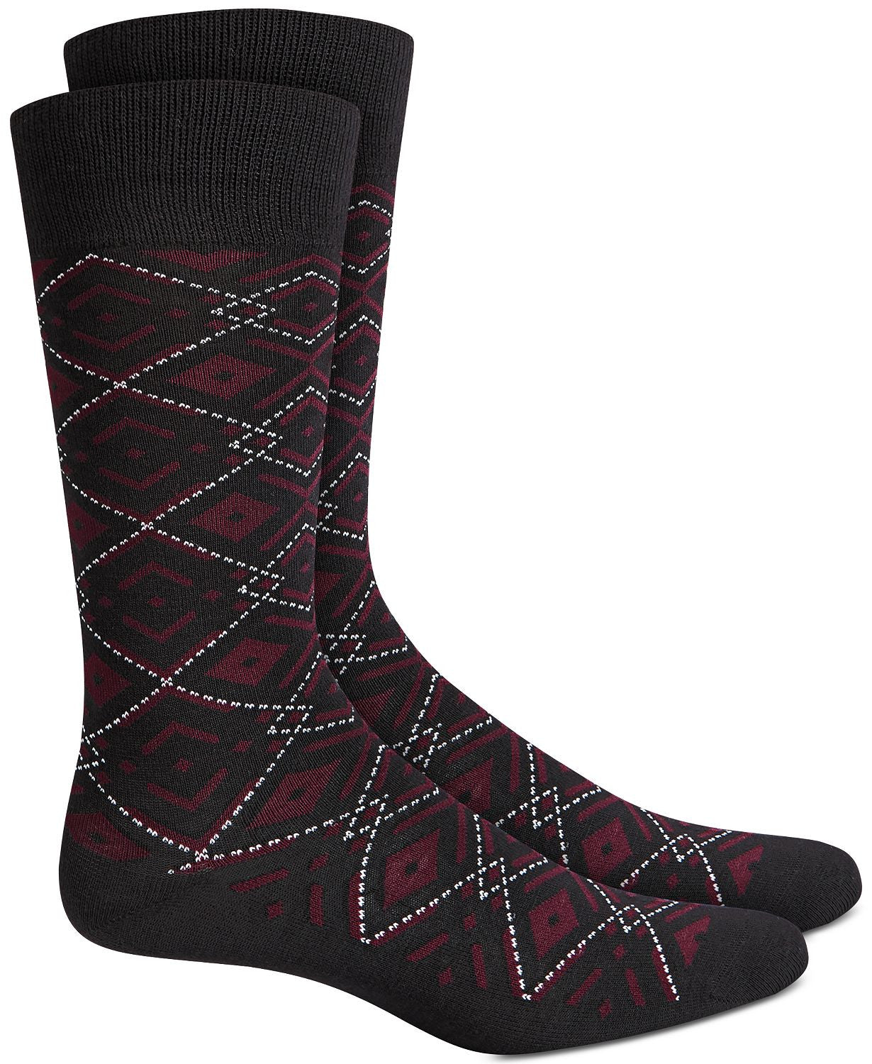 Alfani Ornate Argyle Socks  Black Burgundy