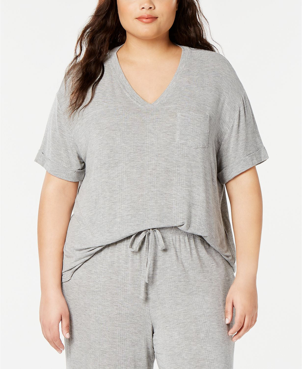 Alfani PLUS Ribbed Knit Top in Grey Heather