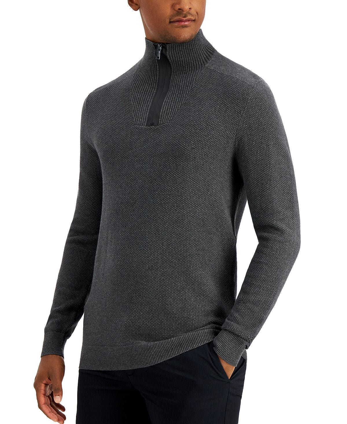 Alfani Quarter-zip Sweater Charcoal Hthr