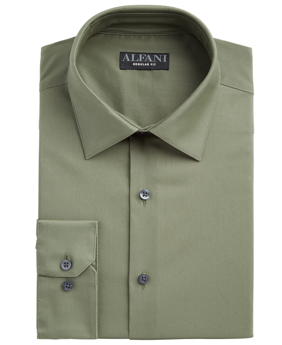 Alfani Regular Fit Cooling Performance Stretch Solid Dress Shirt Olive