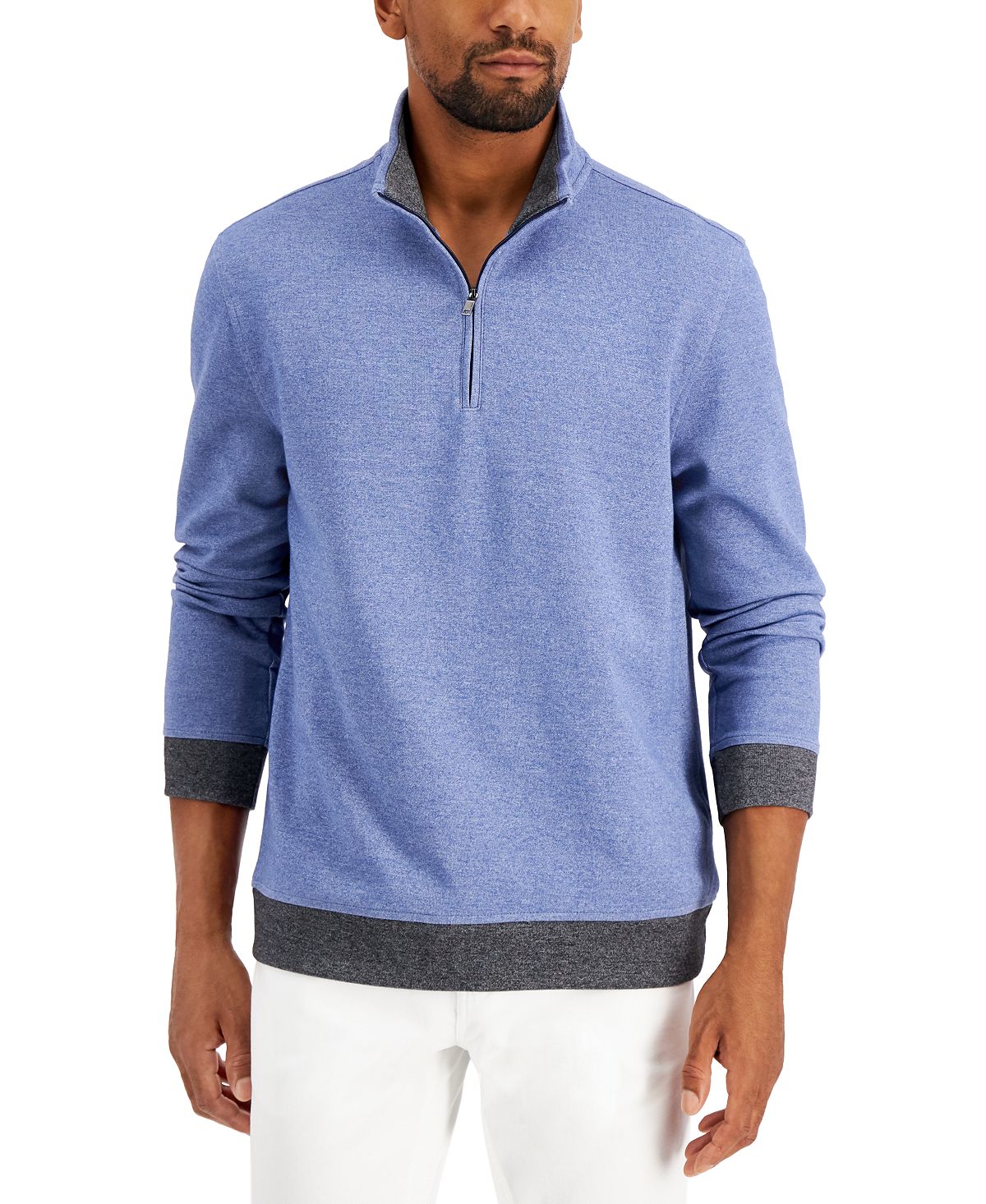 Alfani Regular-fit Solid 1/4-zip Sweatshirt Carbon Blue Htr