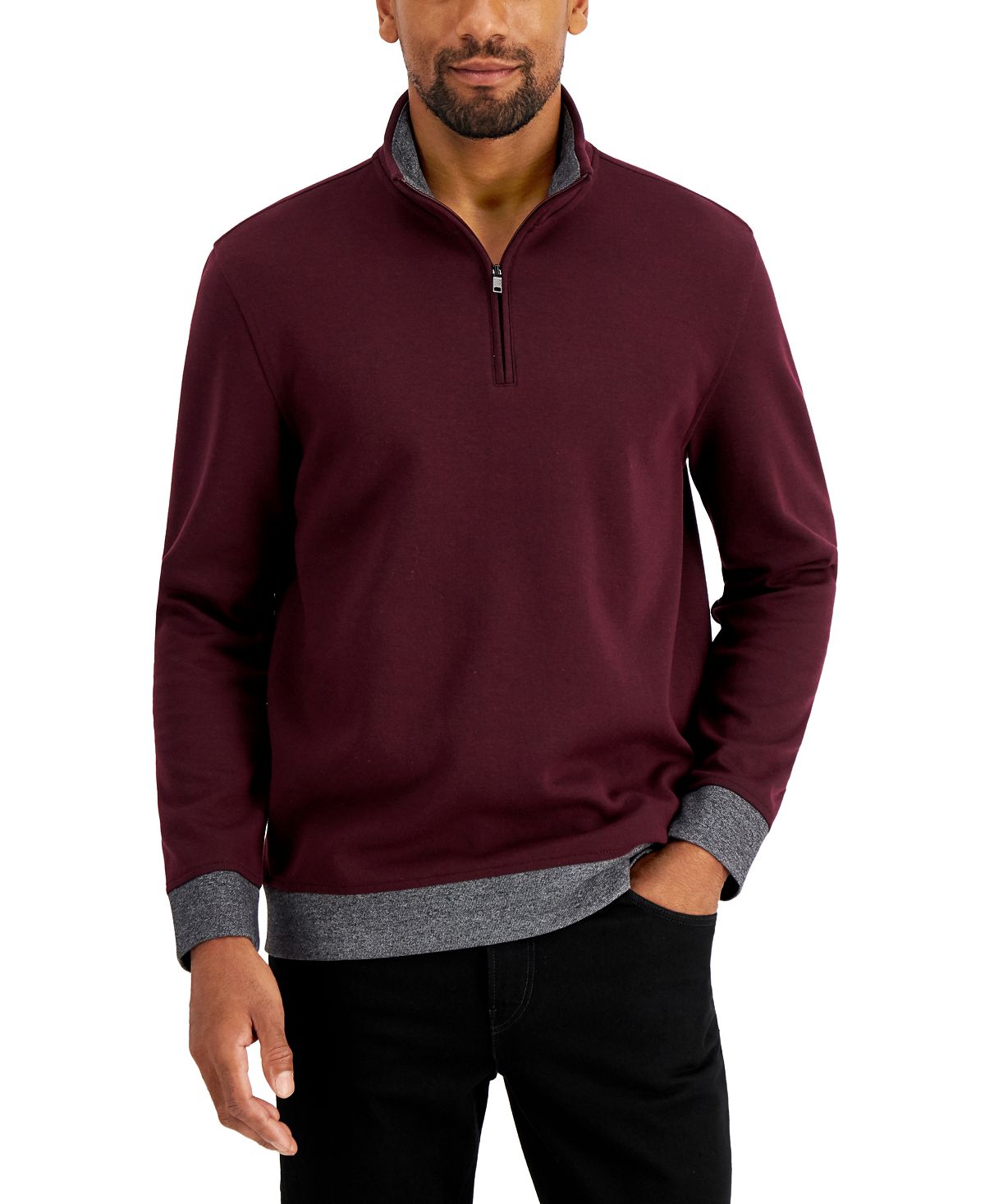 Alfani Regular-fit Solid 1/4-zip Sweatshirt Port Hthr