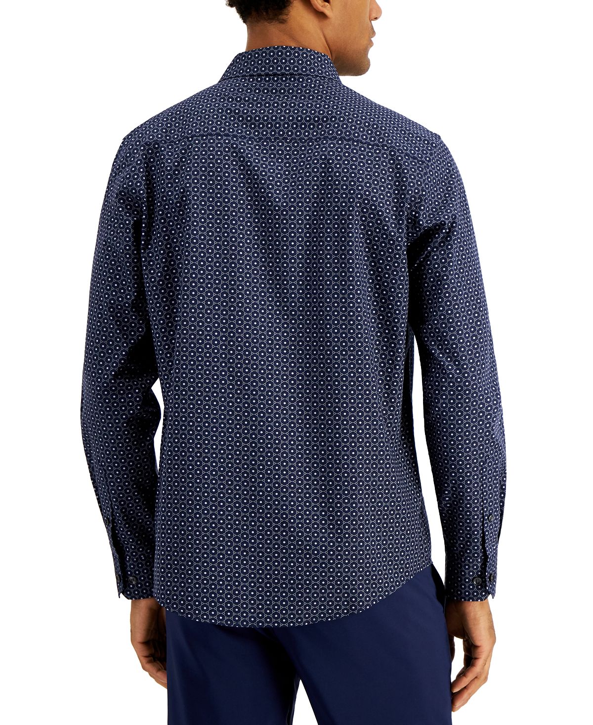 Alfani Regular-fit Stretch Geo-print Shirt Navy Blue Cbo