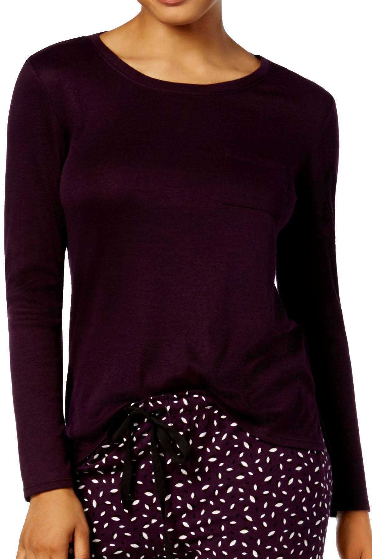 Alfani Scoop Neck Long Sleeve Lounge Top in Dark Fig