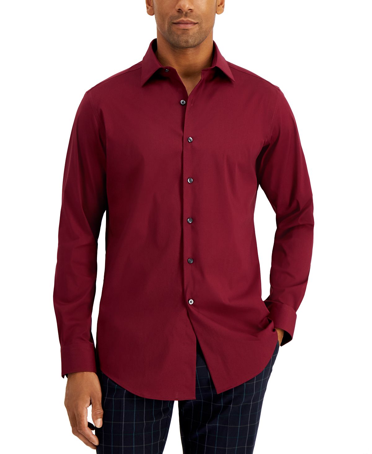 Alfani Slim Fit 2-way Stretch Performance Solid Dress Shirt Tile Red