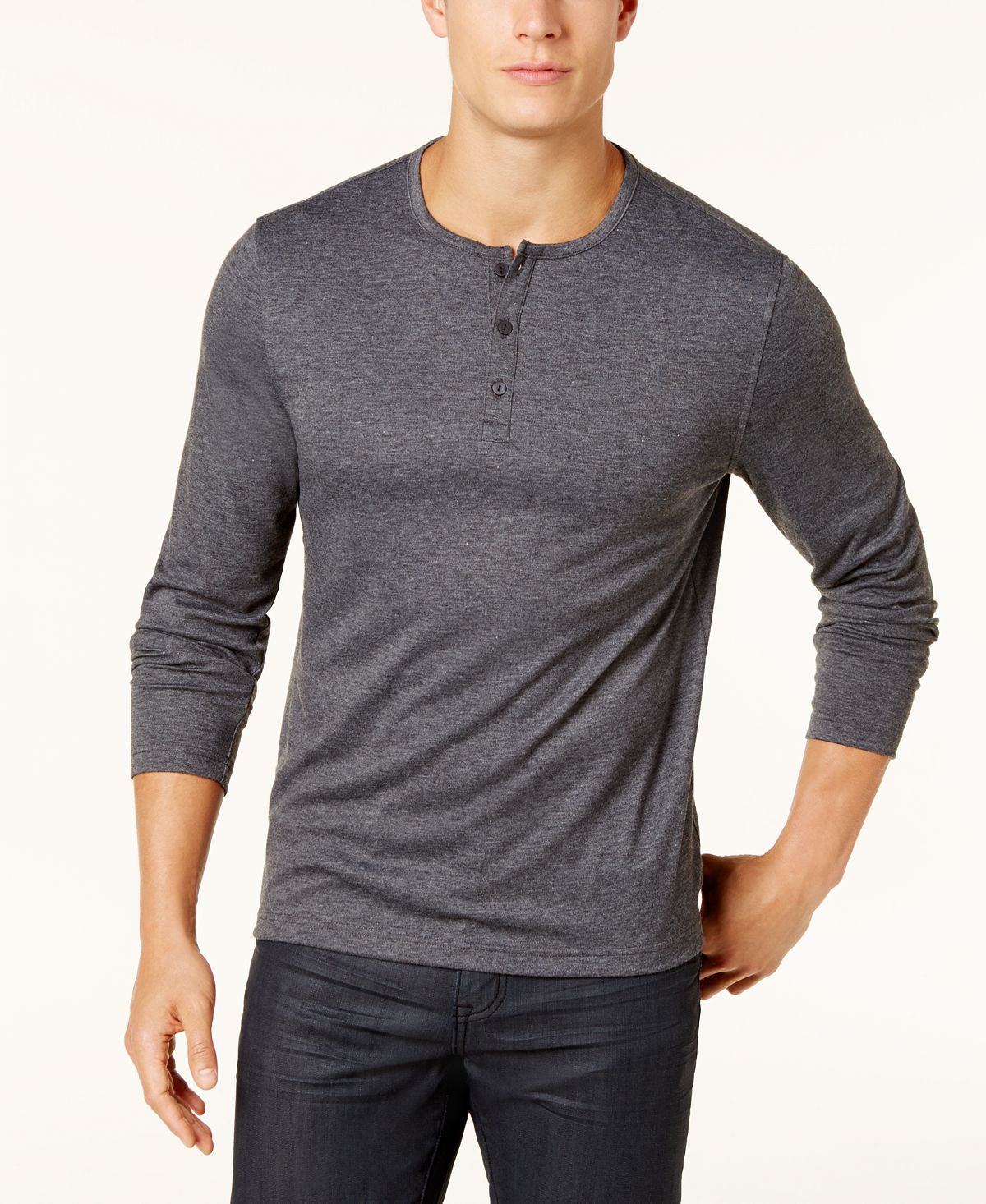 Alfani Soft Touch Stretch Henley Heather Onyx