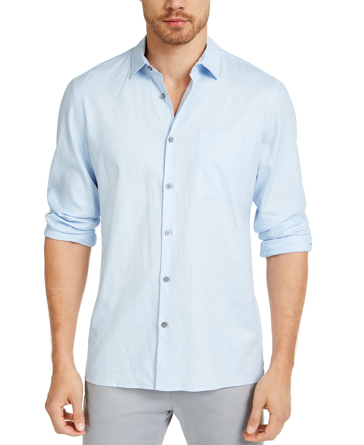 Alfani Solid Linen Shirt Cielo