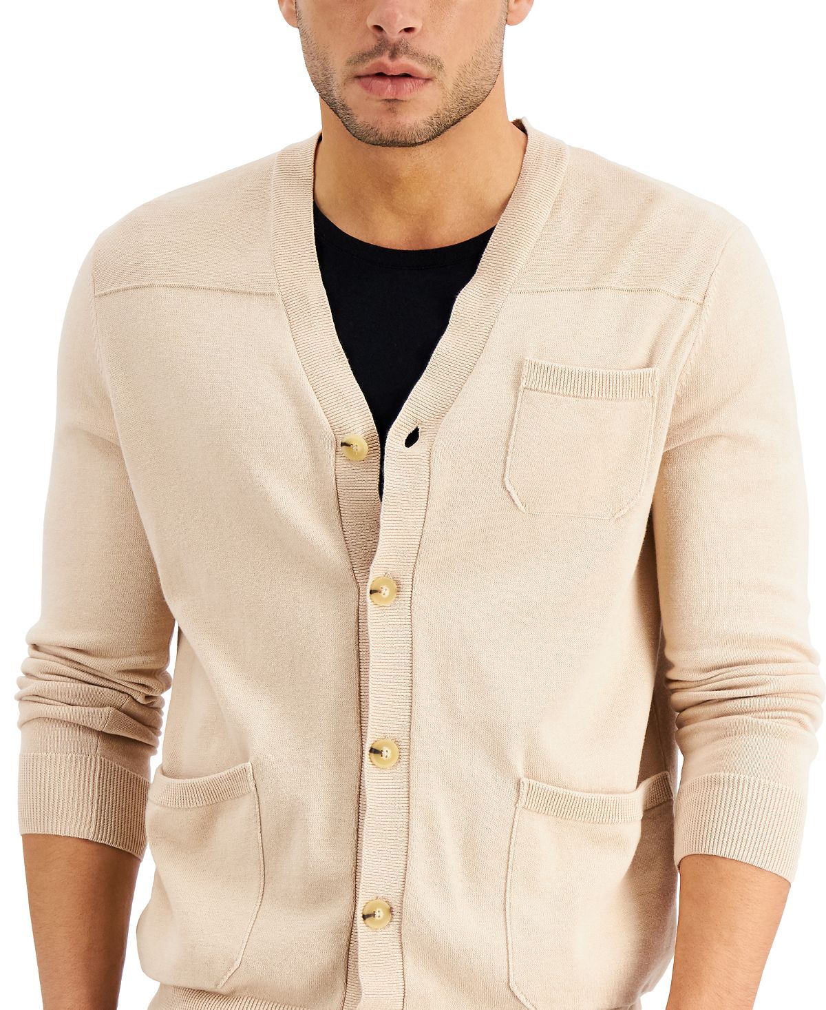 Alfani Solid Pocket Cardigan Sugar Beige