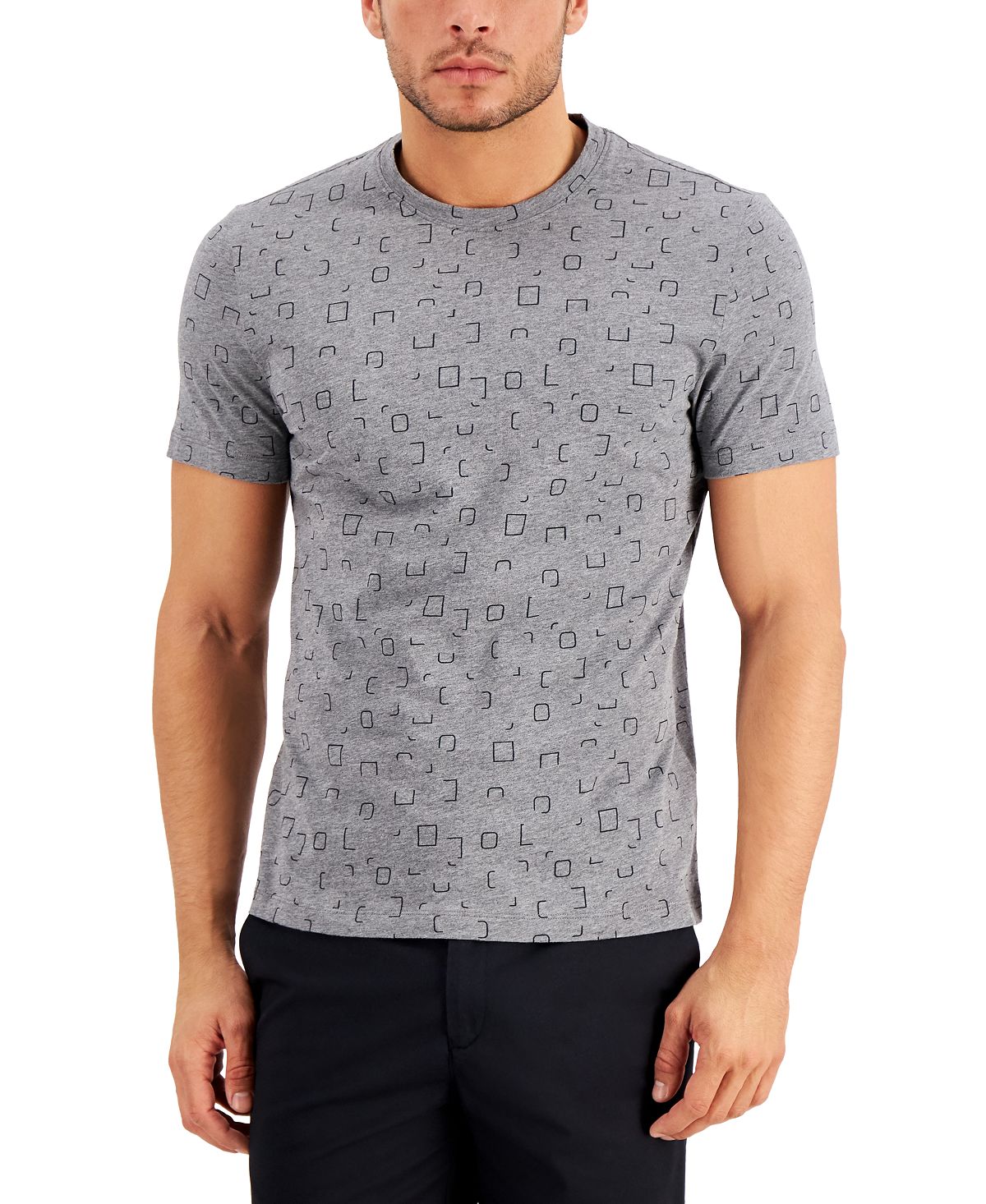 Alfani Square Graphic T-shirt Heather Grey