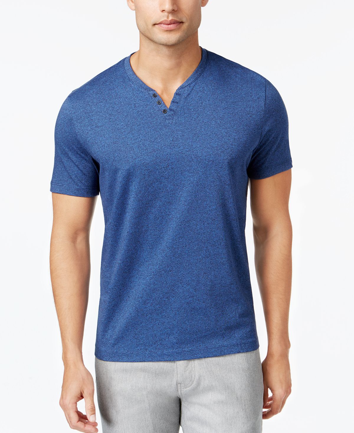 Alfani Stretch Solid Henley T-shirt Indigo