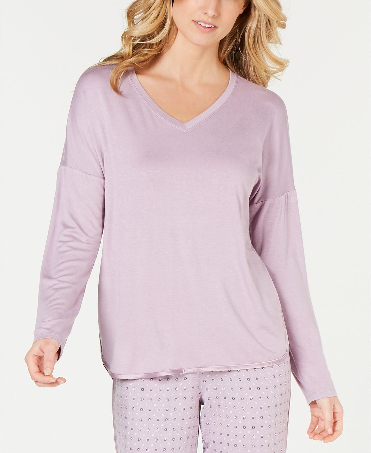 Alfani Ultra Soft Satin Trim Drop Shoulder Top in Lavender Glow