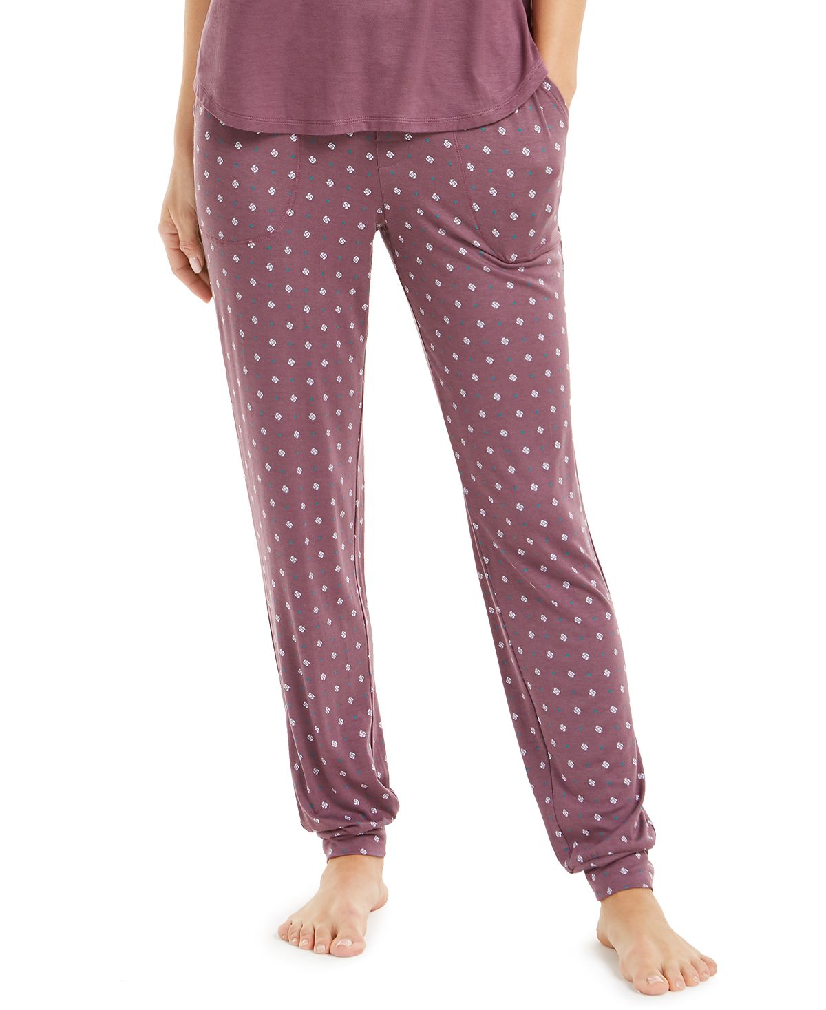 Alfani Ultra-soft Knit Jogger Pajama Pants Pinwheel Geo