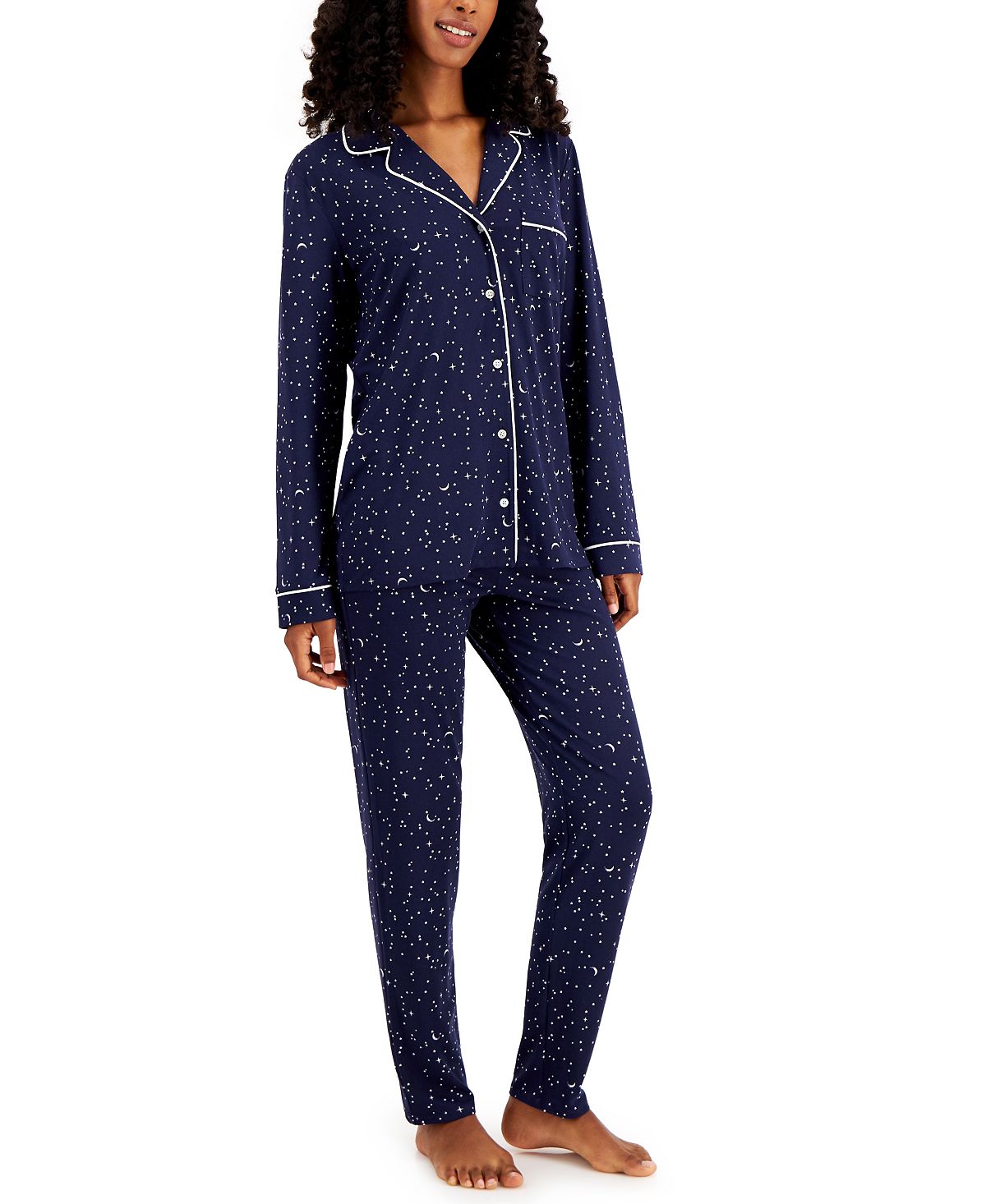 Alfani Wo Ultra-soft Printed Pajama Set Blue Night Sky