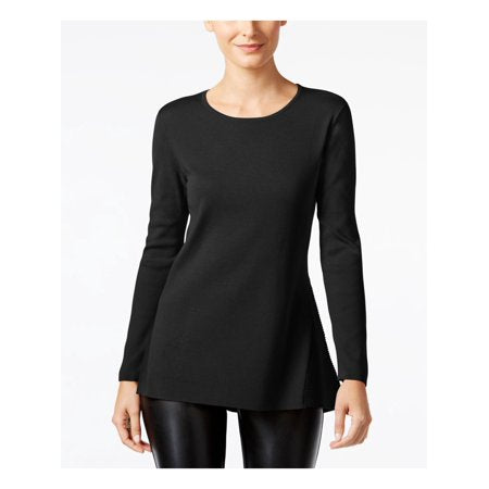 Alfani Womens Black Long Sleeve Jewel Neck Top  Black